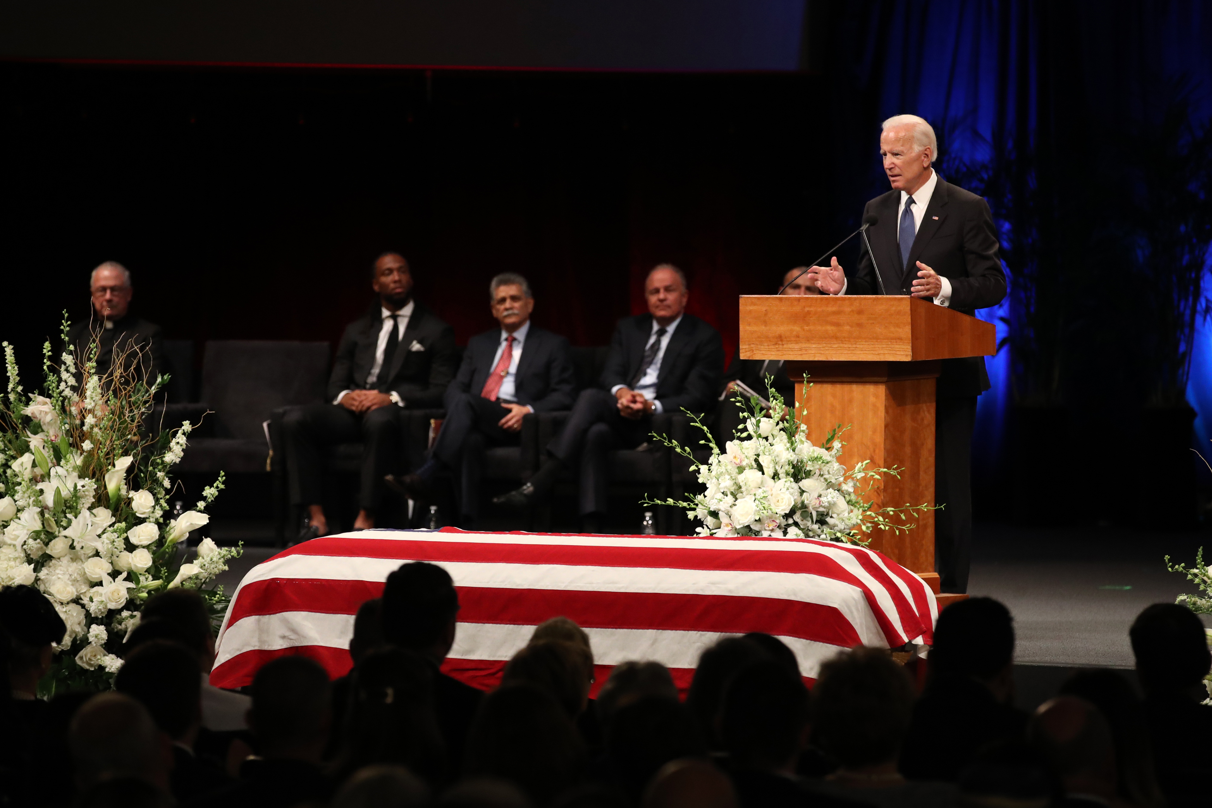 Former U.S. Vice President Joe Biden speaks during a memorial service to celebrate the life of of U.S. Sen. John McCain at the North Phoenix Baptist Church on August 30, 2018 in Phoenix, Arizona. Thousands are expected for the memorial which will include tributes and readings for the late senator who died August 25 at the age of 81 after a long battle with Glioblastoma, a form of brain cancer.