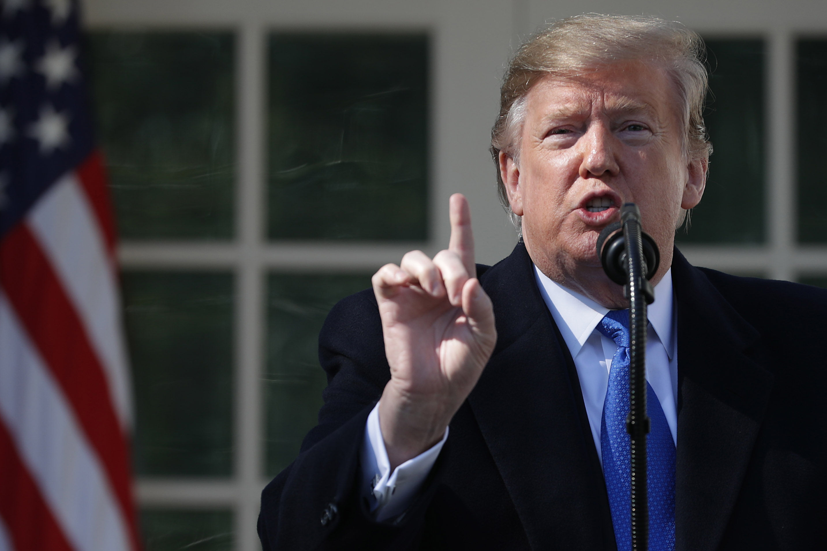 US President Donald Trump speaks on border security during a Rose Garden event at the White House February 15, 2019 in Washington, DC. Trump said he would declare a national emergency to free up federal funding to build a wall along the southern border. (Getty Images)
