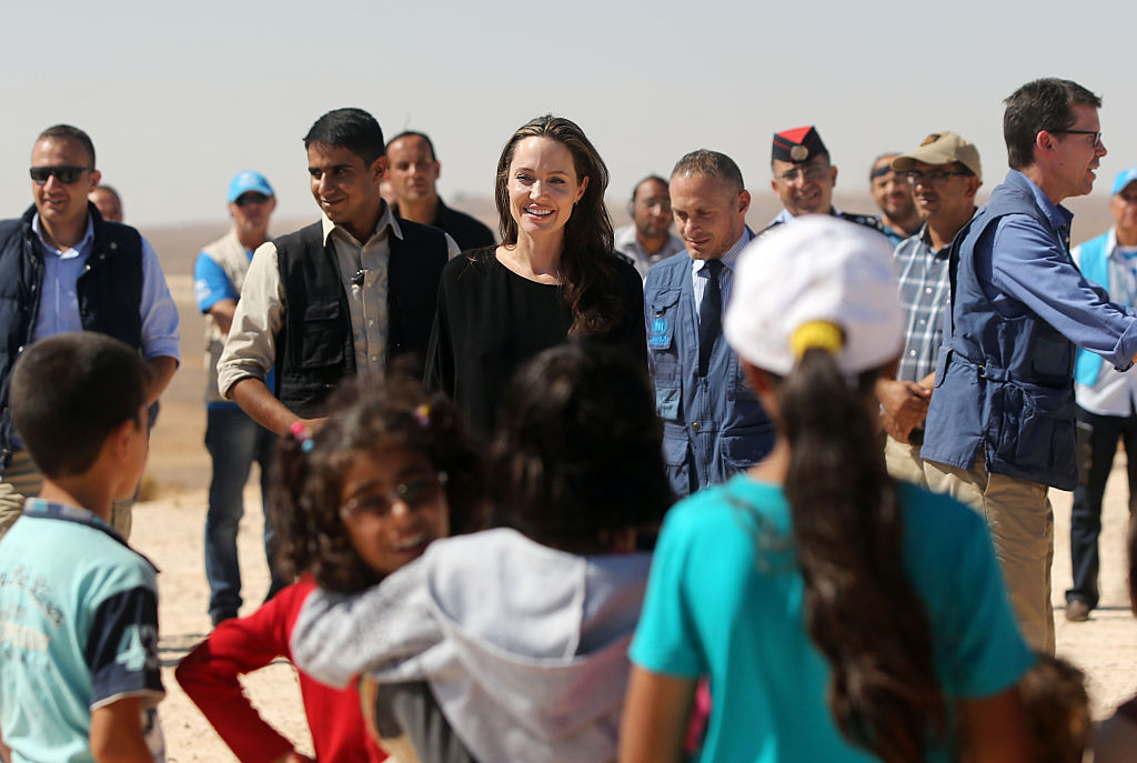 US actress and UNHCR special envoy and Goodwill Ambassador Angelina Jolie holds a press conference at Al- Azraq camp for Syrian refugees on September 9, 2016, in Azraq, Jordan. Jolie arrived at the camp and visited syrian families before speaking to the media. (Getty Images)