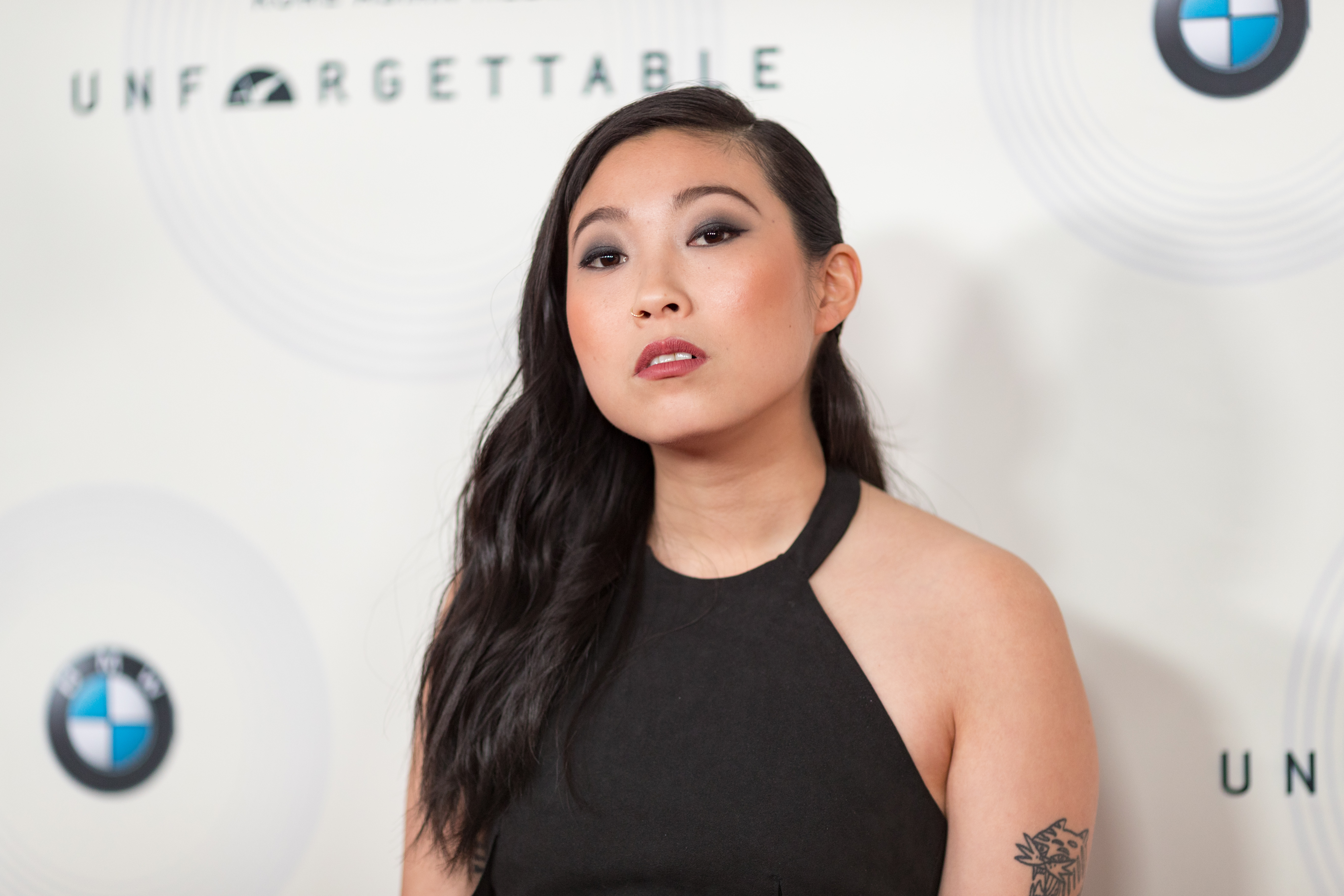 Awkwafina arrives to at The 16th Annual Unforgettable Gala held at The Beverly Hilton Hotel on December 9, 2017 in Beverly Hills, California.