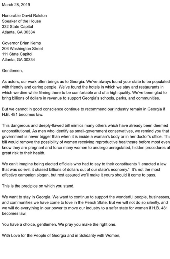 Letter addressed to Speaker of the House David Ralston and Governor Brian Kemp (Twitter)
