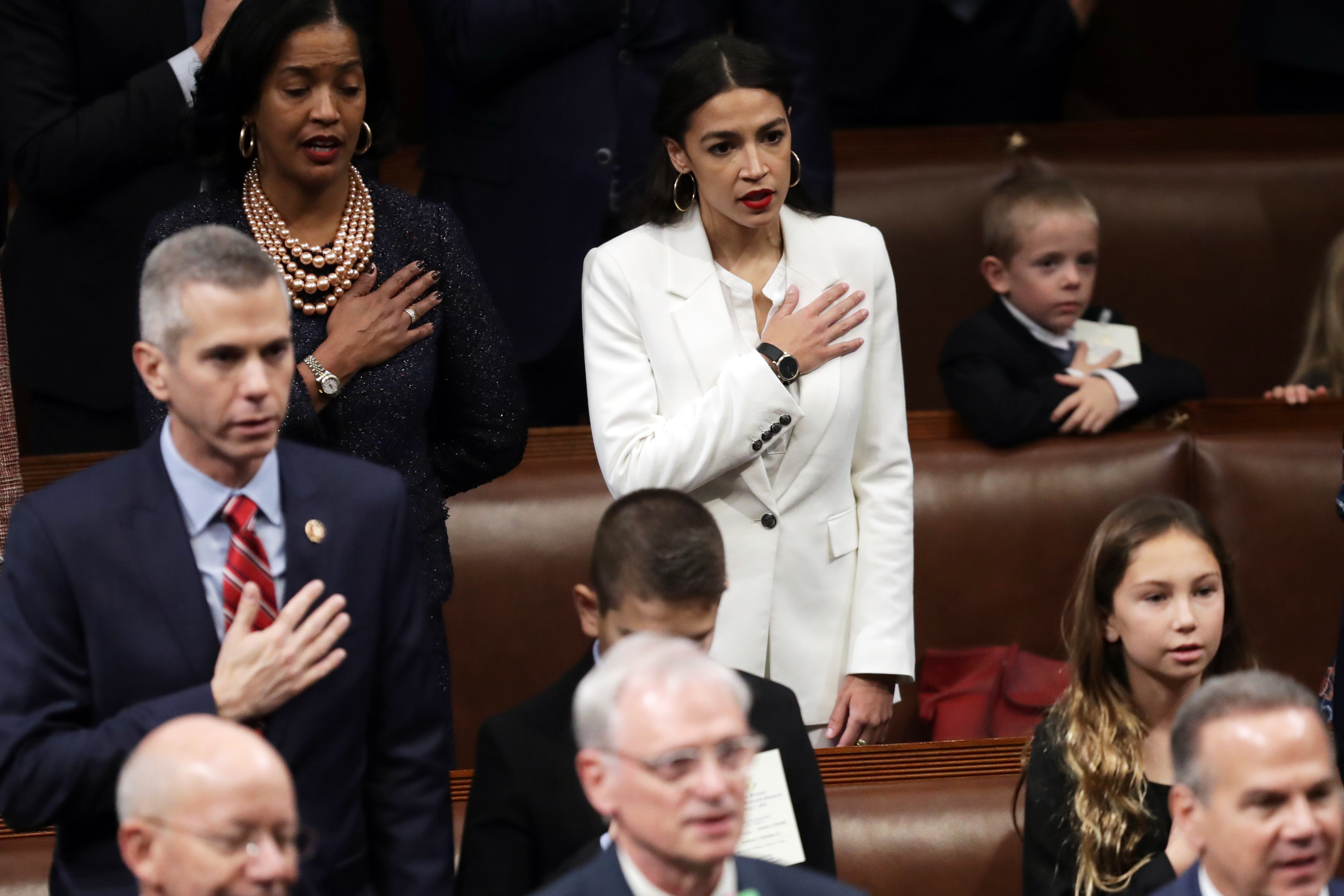 Rep.-elect Alexandria Ocasio-Cortez (D-NY) takes the oath during the first session of the 116th Congress at the U.S. Capitol January 03, 2019 in Washington, DC. (Getty Images)