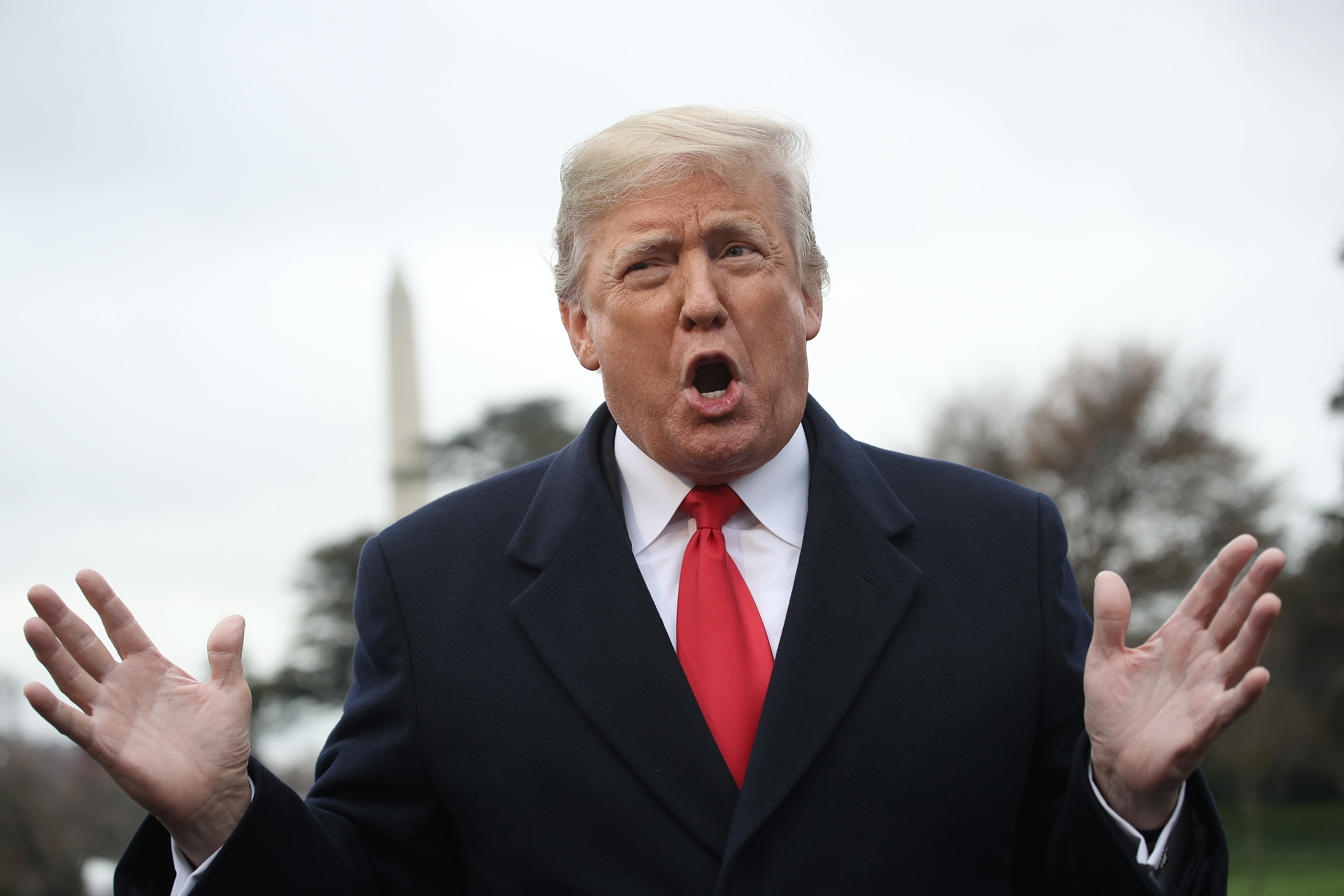 U.S. President Donald Trump answers questions from the press while departing the White House on November 26, 2018 in Washington, DC. Trump is scheduled to campaign today in Mississippi for Republican senate candidate Sen. Cindy Hyde-Smith. (Getty Images)