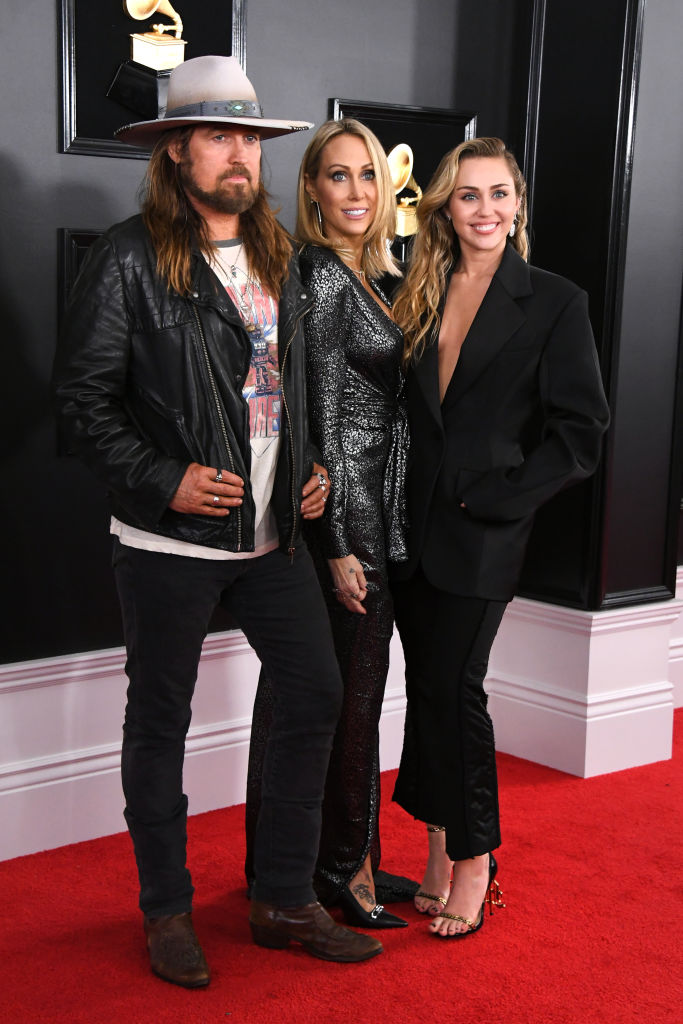 Billy Ray Cyrus, Tish Cyrus, and Miley Cyrus attend the 61st Annual GRAMMY Awards (Source: Getty Images)