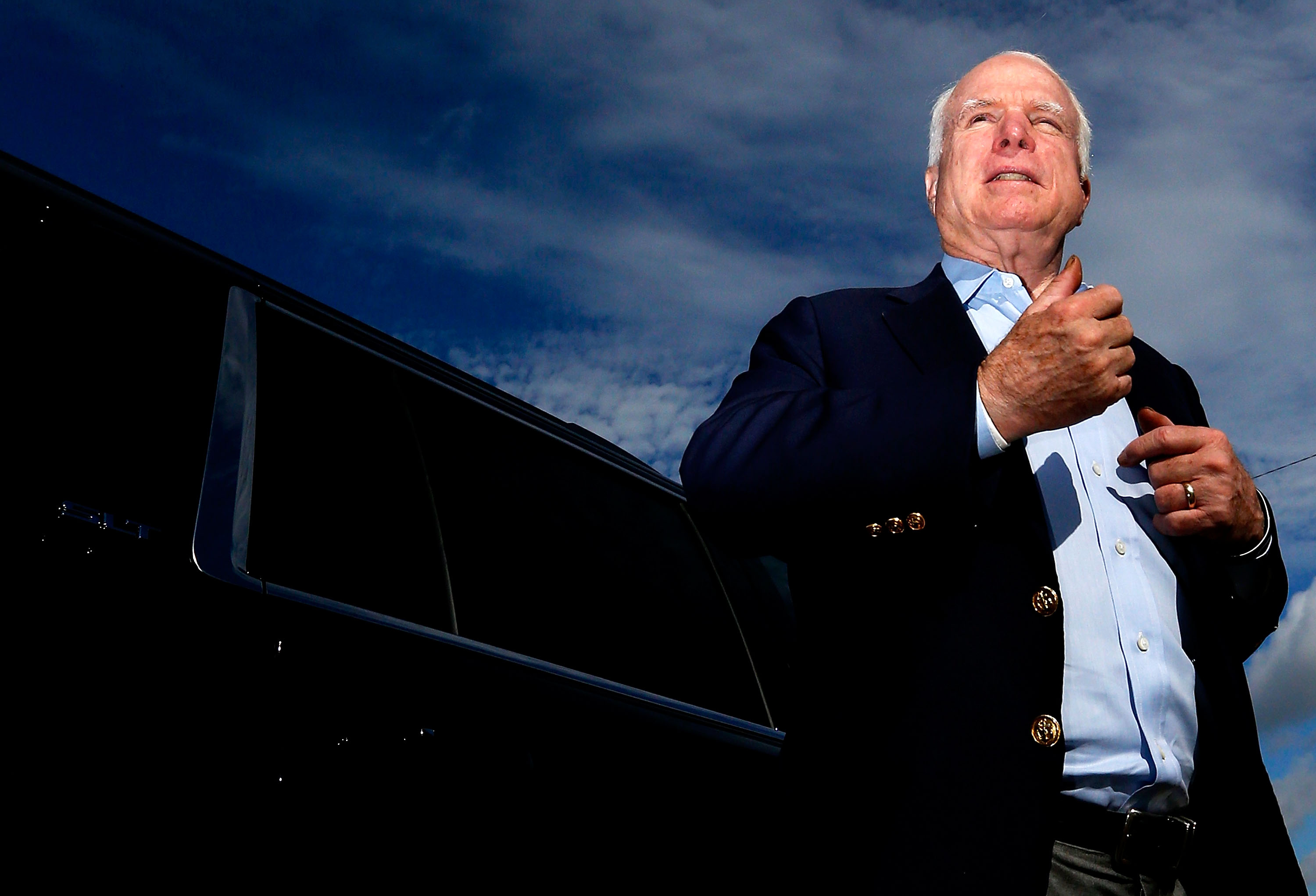 U.S. Senator John McCain (R-AZ) prepares to greet supporters during a Veterans rally for U.S. Sen candidate and U.S. Rep. Bill Cassidy (R-LA) at the American Legion Post on October 13, 2014 in Covington, Louisiana. Cassidy is running against incumbent U.S. Sen. Mary Landrieu (D-LA).