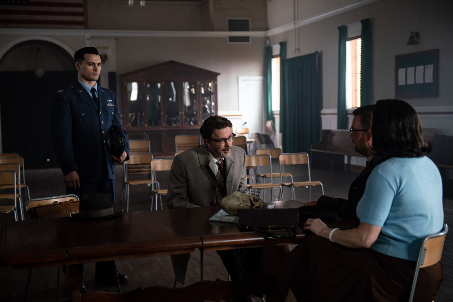 Michael Malarkey as Captain Michael Quinn and Aidan Gillen as Dr. J. Allen Hynek in HISTORY's 'Project Blue Book' (Source: A&E Networks)