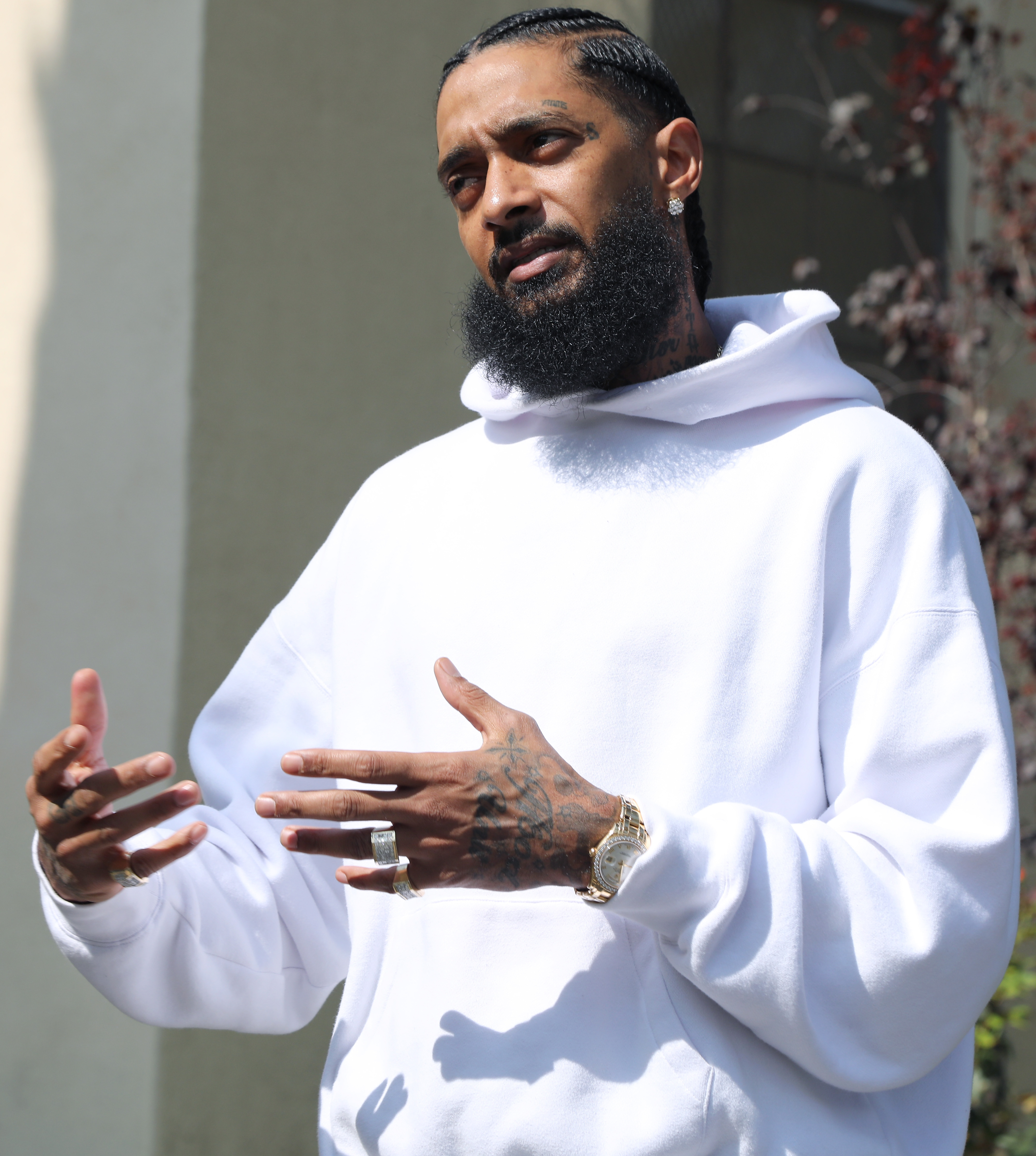 Nipsey Hussle attends Nipsey Hussle x PUMA Hoops Basketball Court Refurbishment Reveal Event on October 22, 2018 in Los Angeles, California.