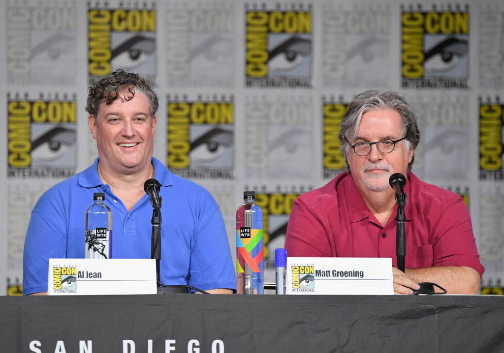 Al Jean and Matt Groening speak onstage at 'The Simpsons' Panel during Comic-Con International 2018 at San Diego Convention Center on July 21, 2018, in San Diego, California (Source: Mike Coppola/Getty Images)