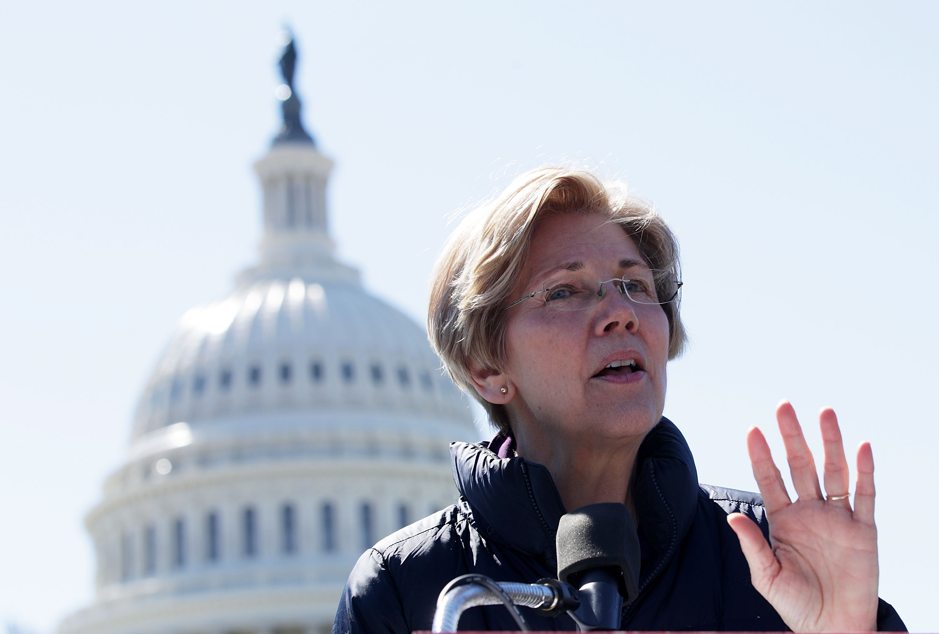 U.S. Sen. Elizabeth Warren (D-MA) speaks during a rally in front of the Capitol March 22, 2017 in Washington, DC. (Getty Images)
