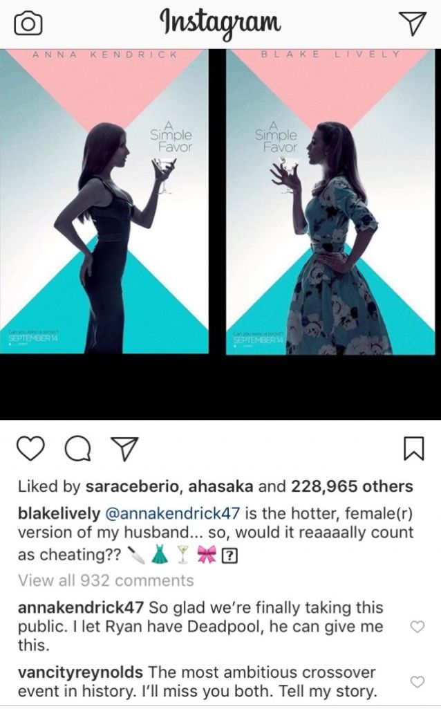 Ryan had initially approved of wife Blake's "cheating" on him with his "hotter, female version" of himself. (Instagram)