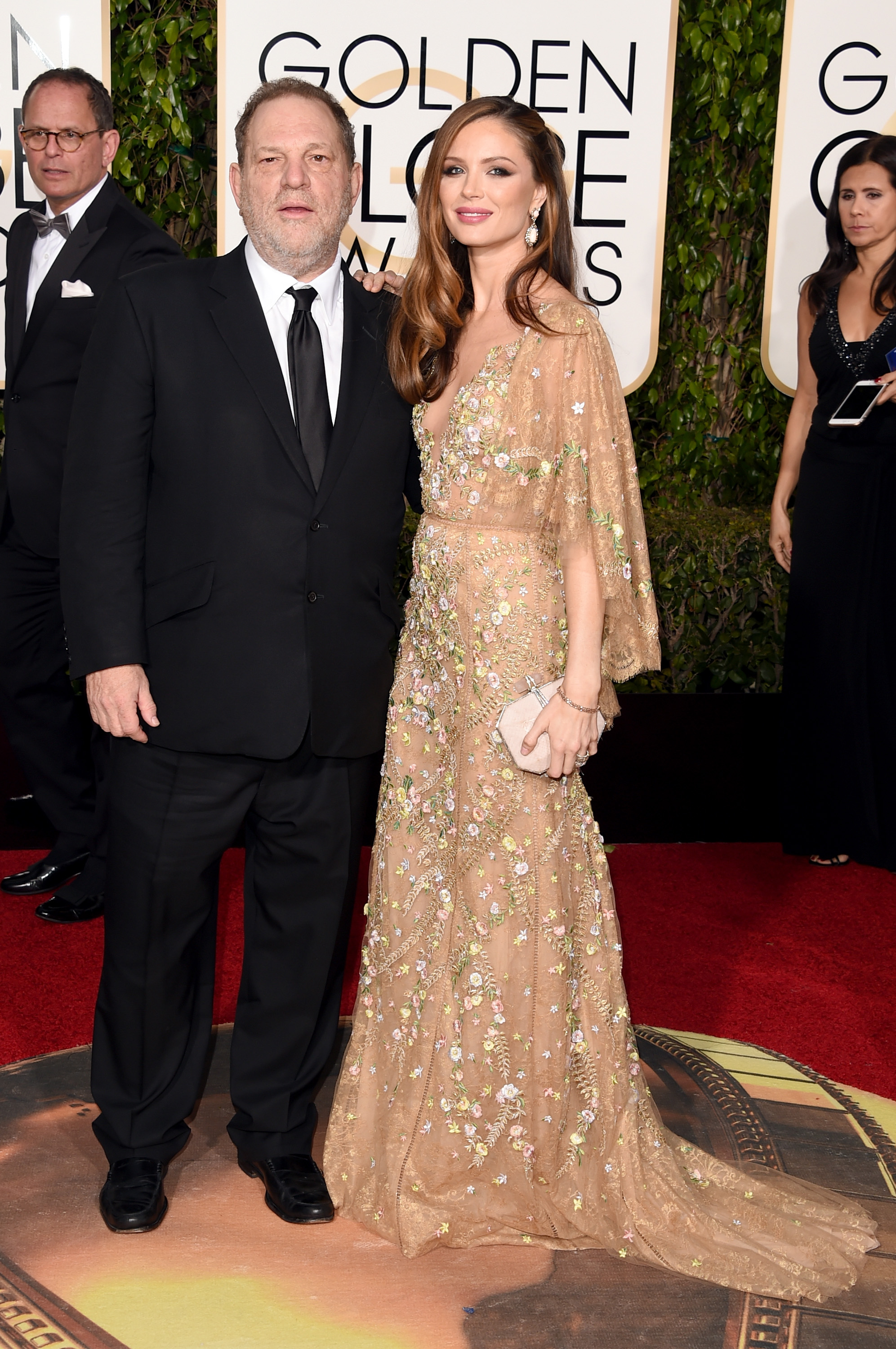 Producer Harvey Weinstein and designer Georgina Chapman attend the 73rd Annual Golden Globe Awards held at the Beverly Hilton Hotel on January 10, 2016 in Beverly Hills, California.