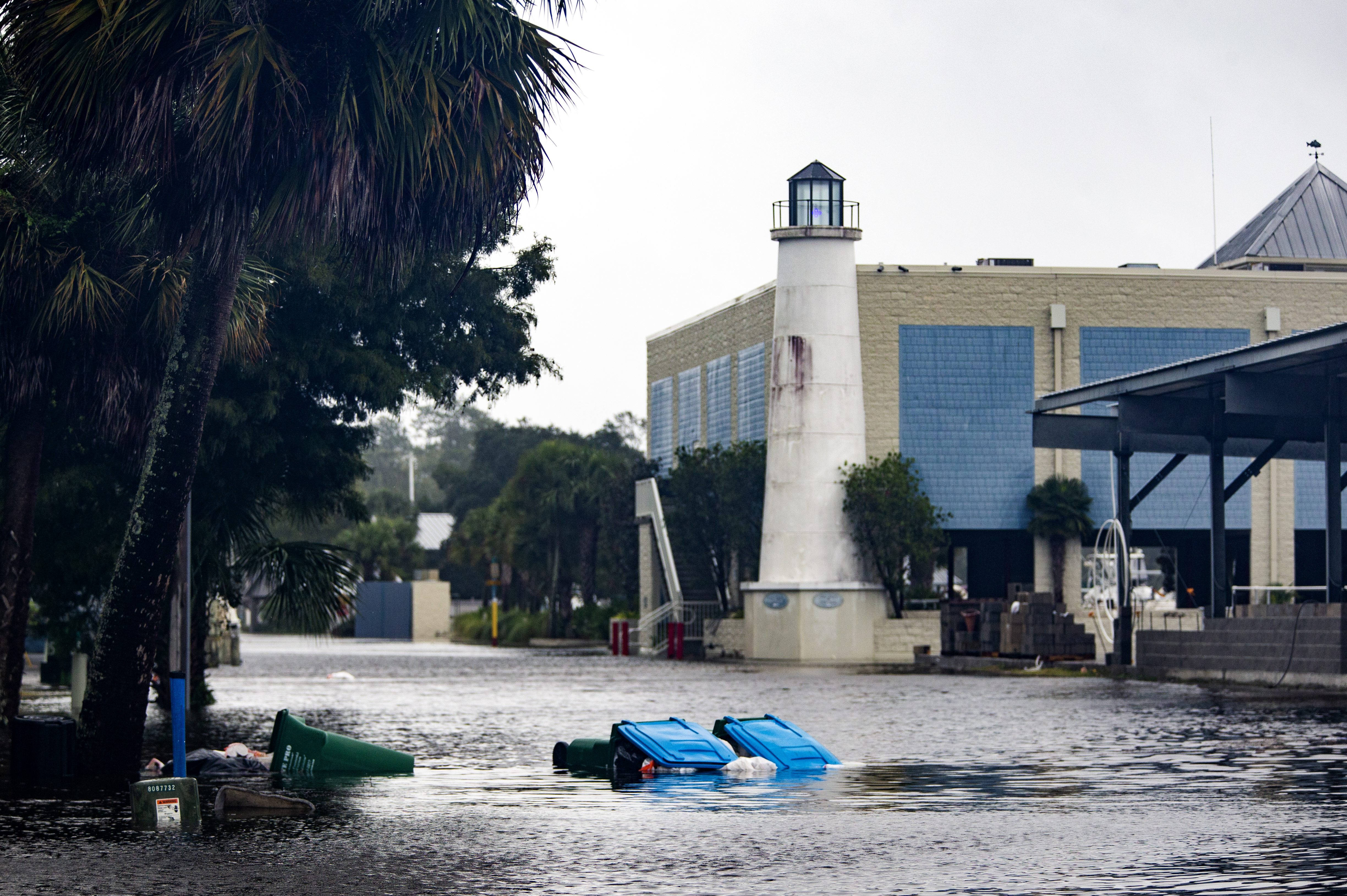 Shields Marina starts taking water in the town of Saint Marks as Hurricane Michael pushes the storm surge up the Wakulla and Saint Marks Rivers which come together here on October 10, 2018 in Saint Marks, Florida. The hurricane is forecast to hit the Florida Panhandle at a possible category 4 storm.