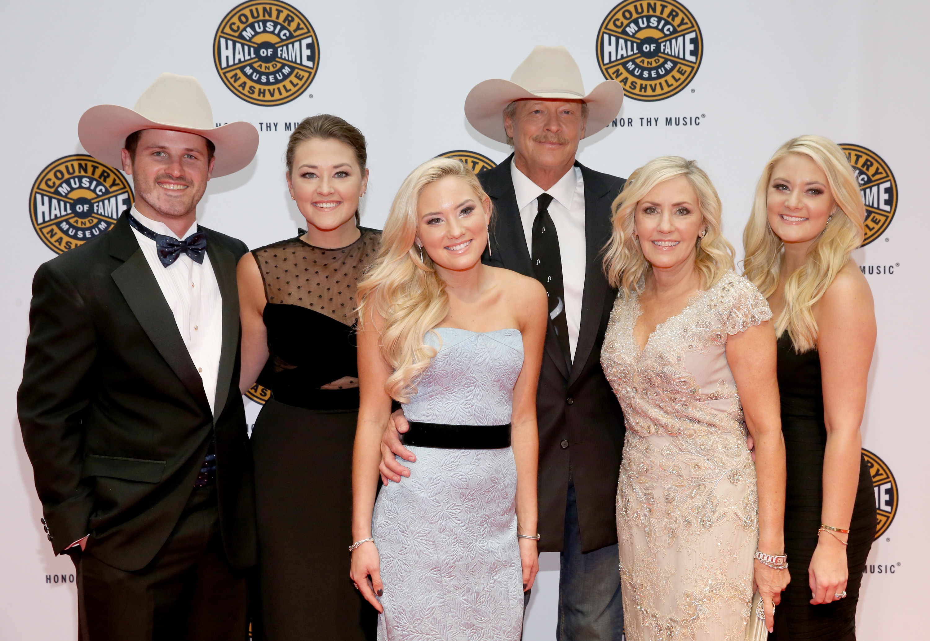 Alan Jackson and family (L-R) Ben Selecman, Mattie Jackson, Dani Jackson, Denise Jackson, and Alexandra Jackson attend the Country Music Hall of Fame and Museum Medallion Ceremony to celebrate 2017 hall of fame inductees Alan Jackson, Jerry Reed And Don Schlitz at Country Music Hall of Fame and Museum on October 22, 2017 in Nashville, Tennessee.