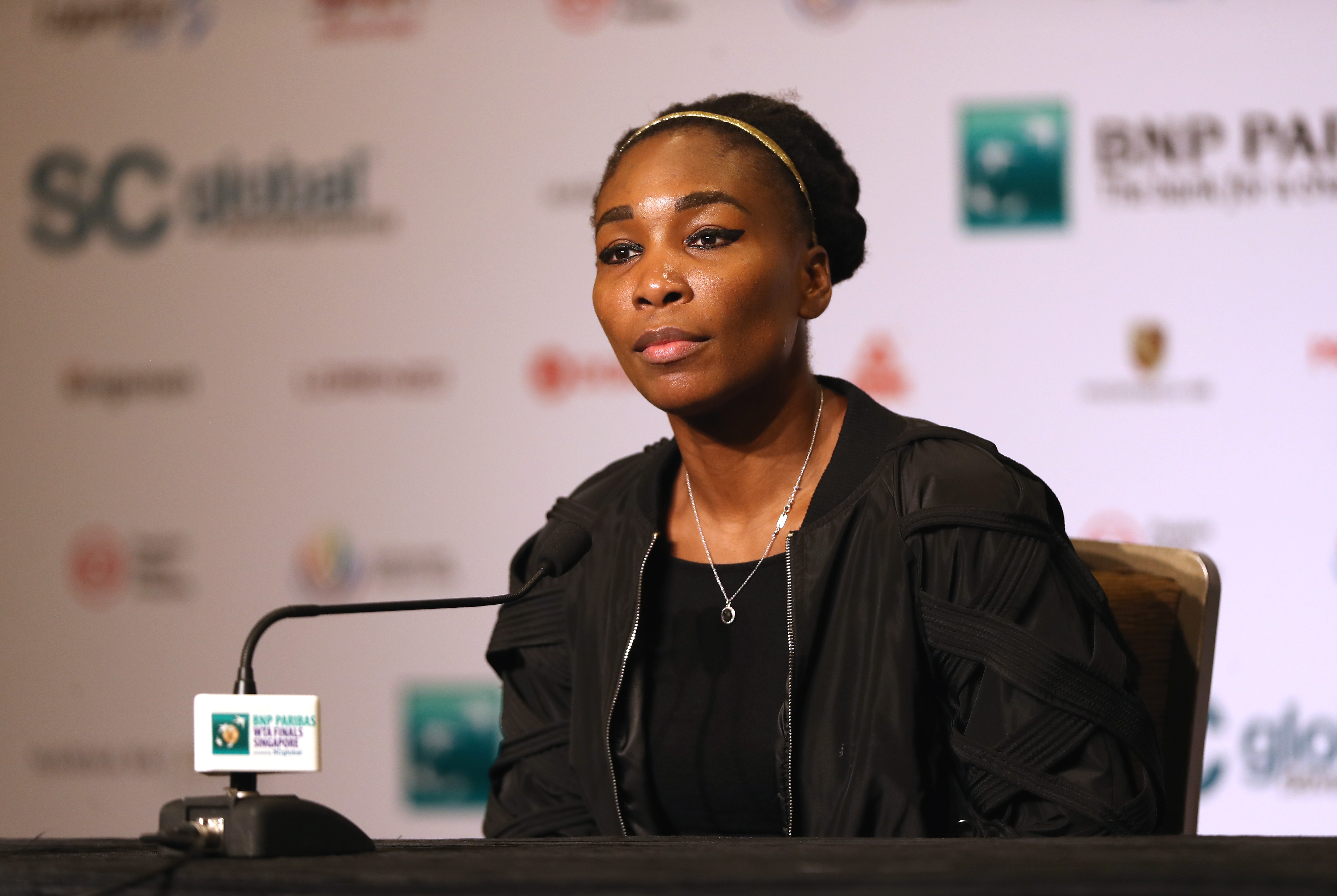Venus Williams of the United States attends All Access Hour prior to the BNP Paribas WTA Finals Singapore presented by SC Global at Marina Bay Sands Hotel on October 21, 2017 in Singapore.