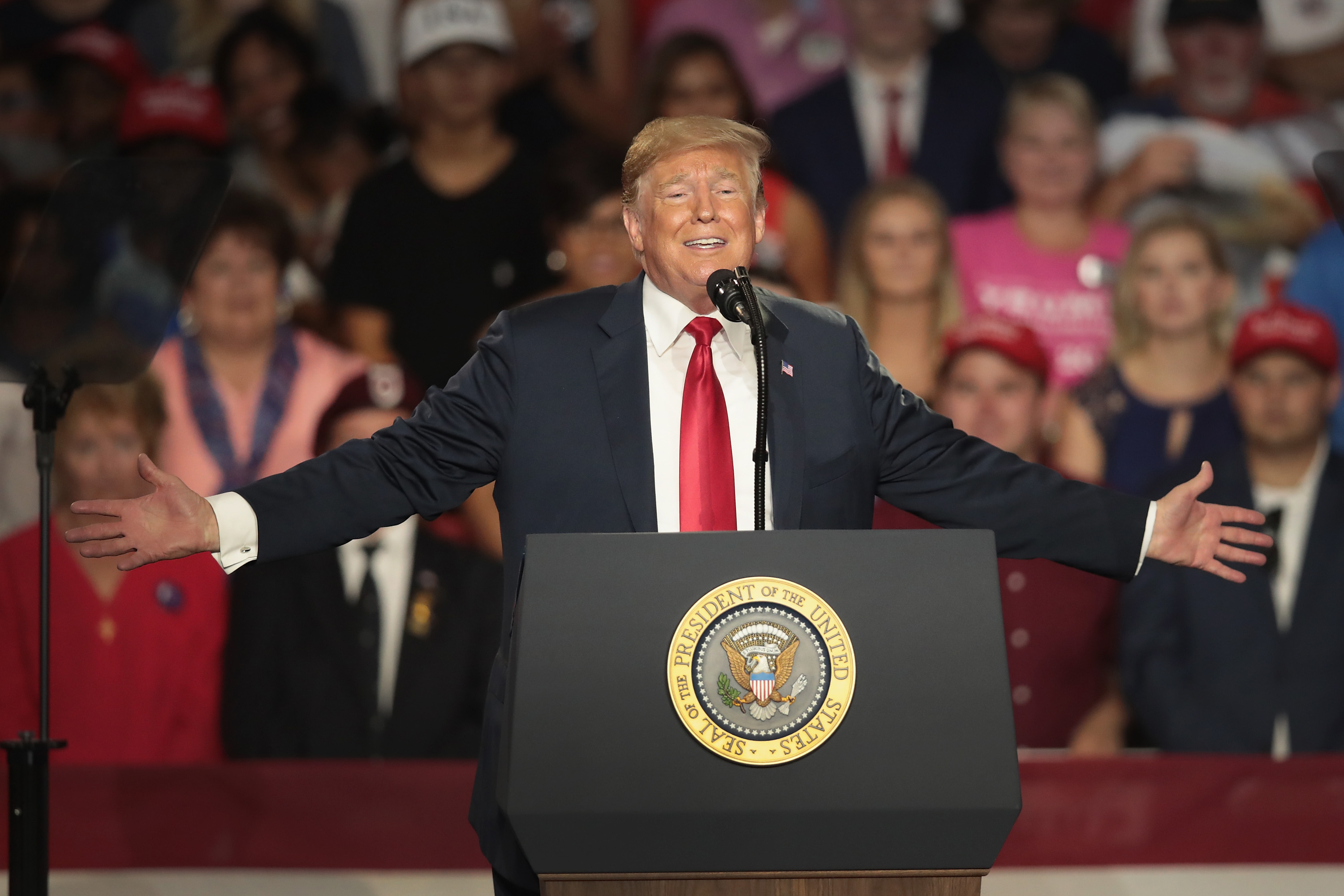 President Donald Trump speaks at a rally to show support for Ohio Republican congressional candidate Troy Balderson on August 4, 2018 in Lewis Center, Ohio. (Getty Images)