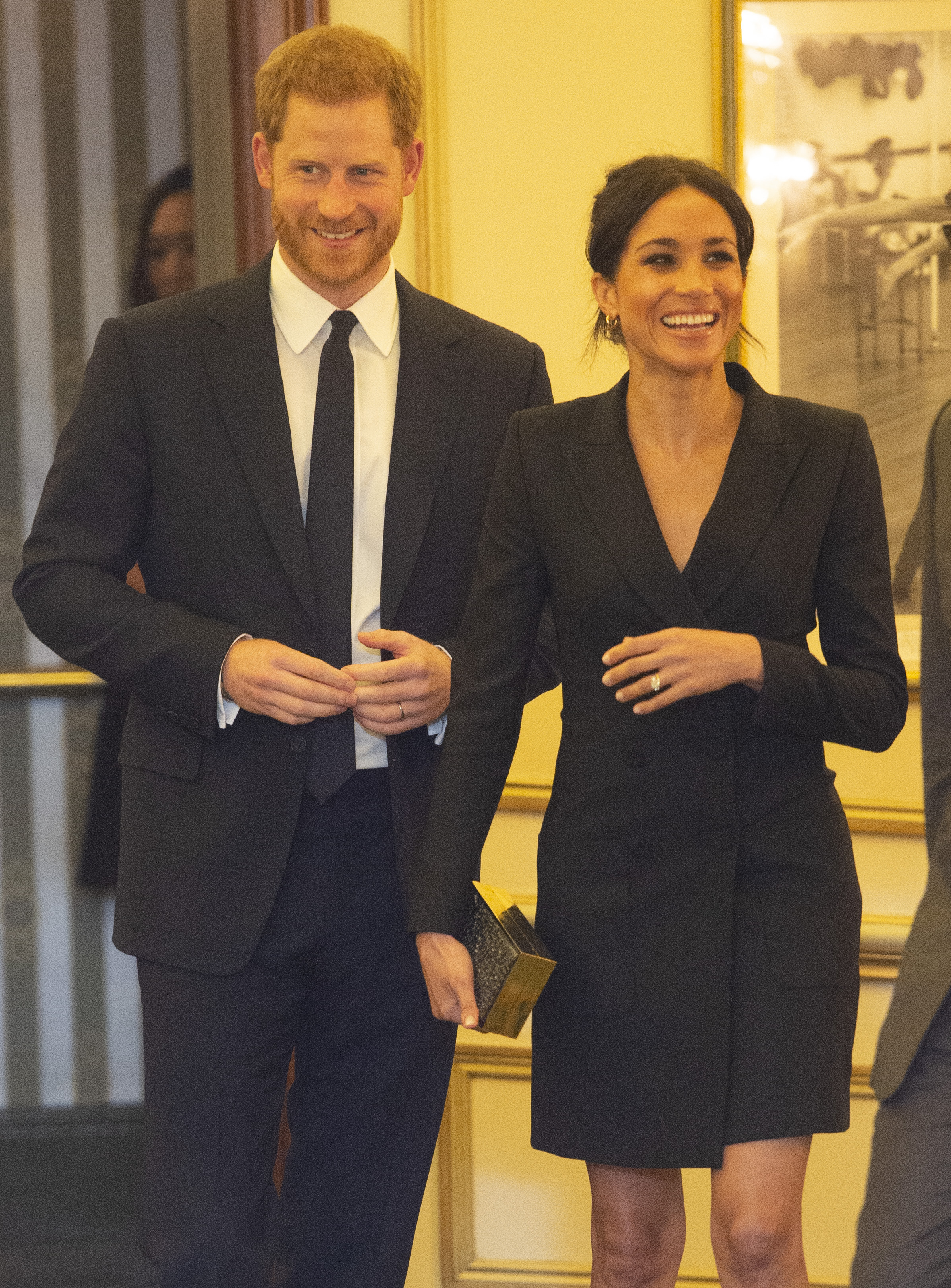 Prince Harry, Duke of Sussex and Meghan, Duchess of Sussex attend a gala performance of 'Hamilton' in support of Sentebale at Victoria Palace Theatre on August 29, 2018 in London, England.