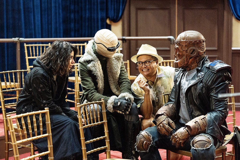 Crazy Jane, Negative Man, Steve, and Robotman all getting to know each other at Fuchtopia in 'Doom Patrol'. (Source: WBTV)