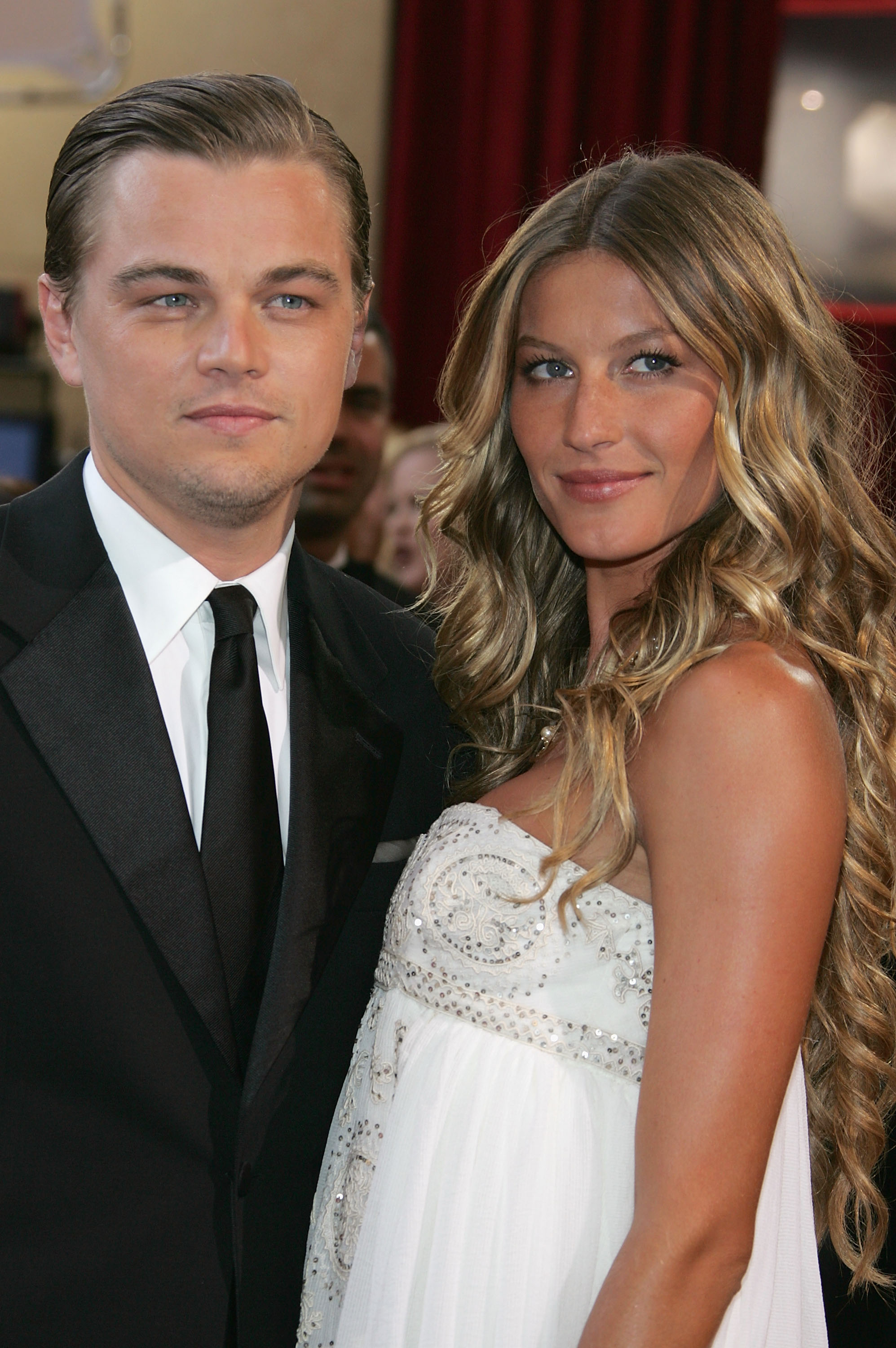 Actor Leonardo DiCaprio, nominated for Best Actor for his role in 'The Aviator,' arrives with girlfriend Brazilian model Gisele Bundchen at the 77th Annual Academy Awards at the Kodak Theater on February 27, 2005 in Hollywood, California.