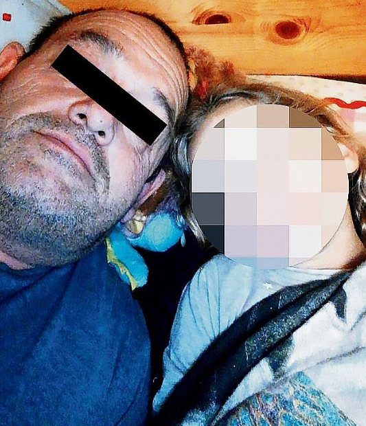 Andreas V., 56, pictured with his seven-year-old foster daughter whom he also allegedly raped, is accused of sexually assaulting dozens of children at his rundown campsite. (Stroumfaki)