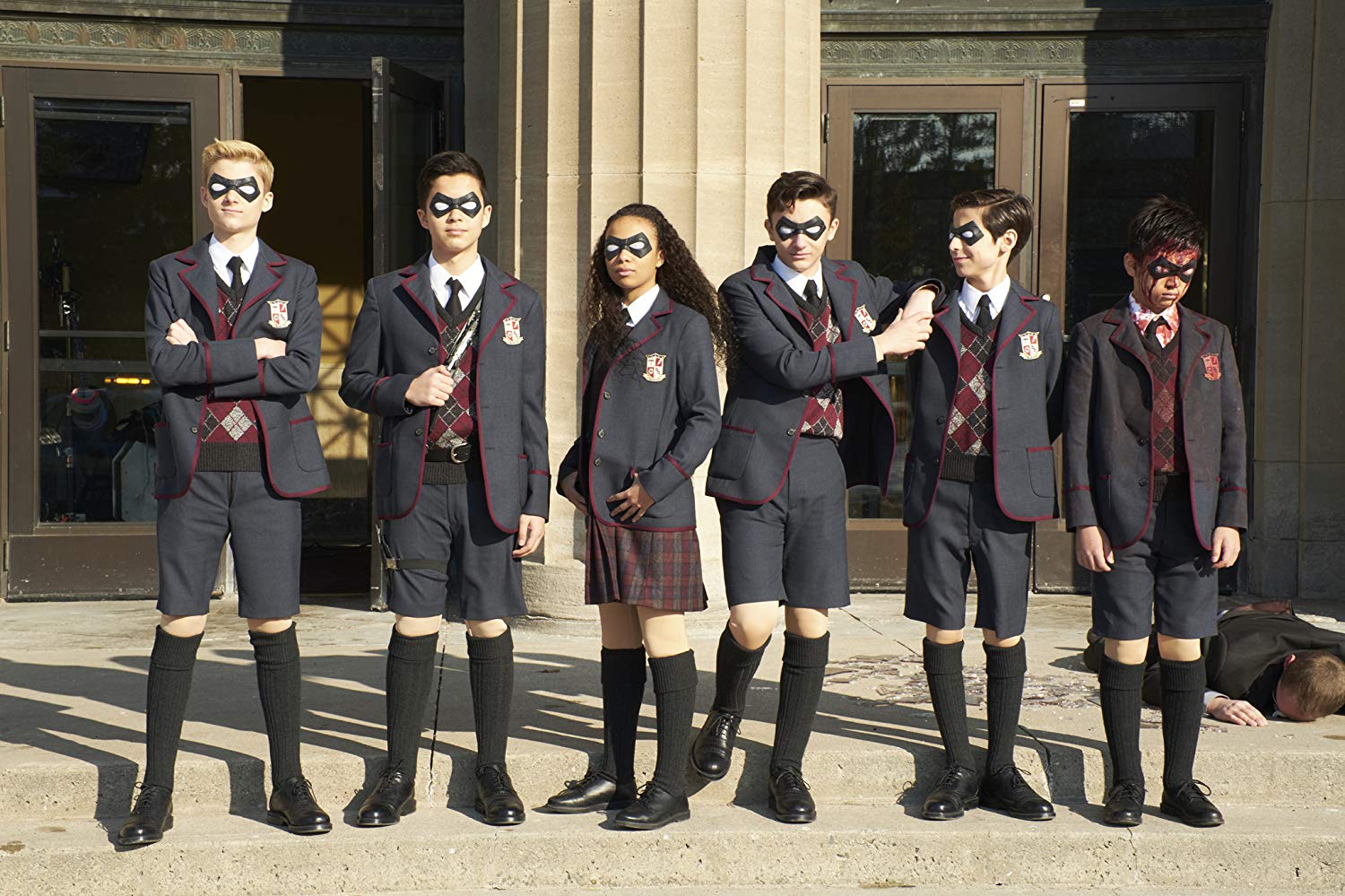 Dante Albidone, Aidan Gallagher, Cameron Brodeur, Eden Cupid, Ethan Hwang, and Blake Talabis in The Umbrella Academy (2019)
Source: IMDB