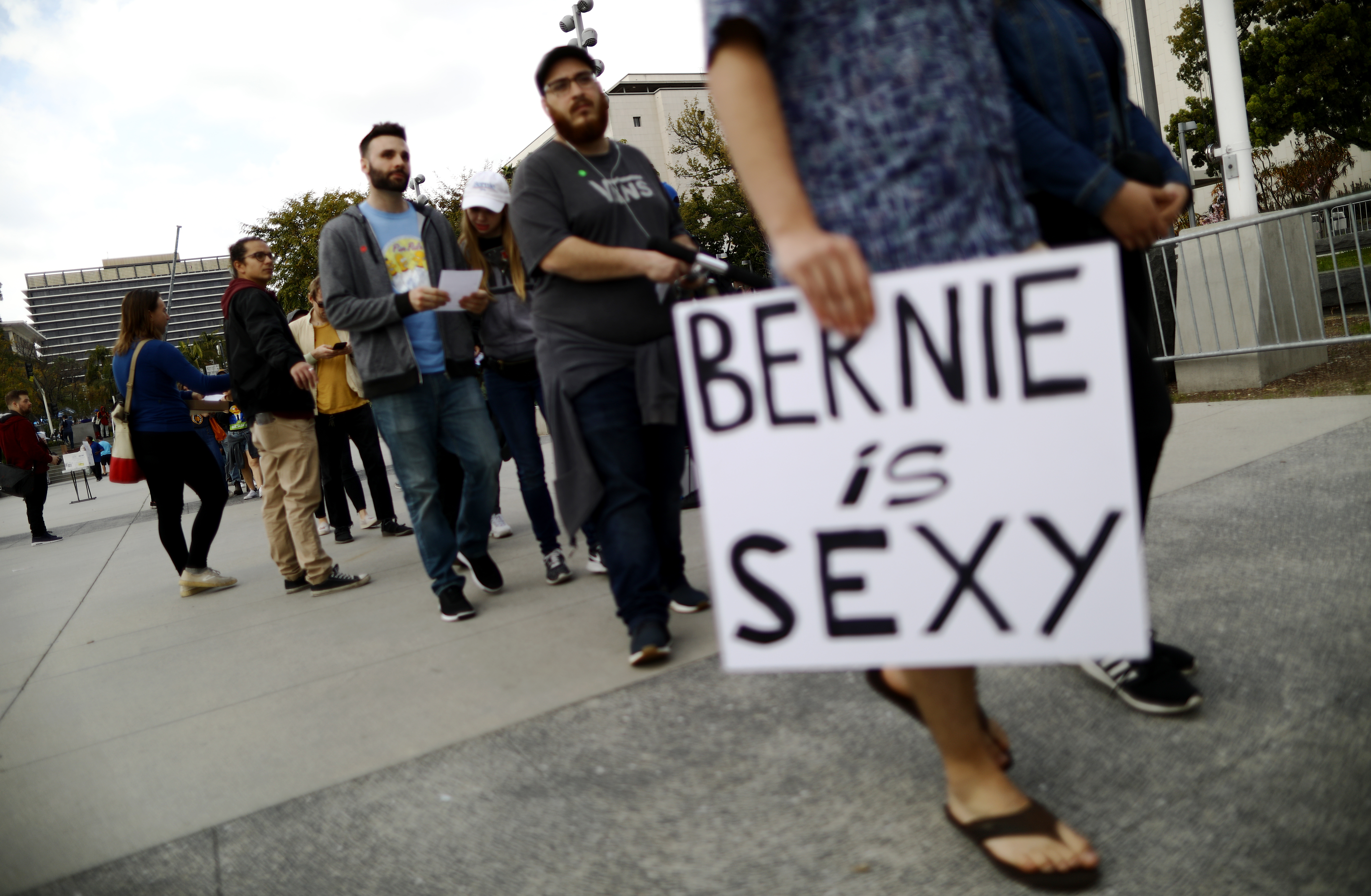 Supporters wait to enter a campaign rally for 2020 Democratic presidential candidate U.S. Sen. Bernie Sanders (I-VT) in Grand Park on March 23, 2019, in Los Angeles, California. (Getty)