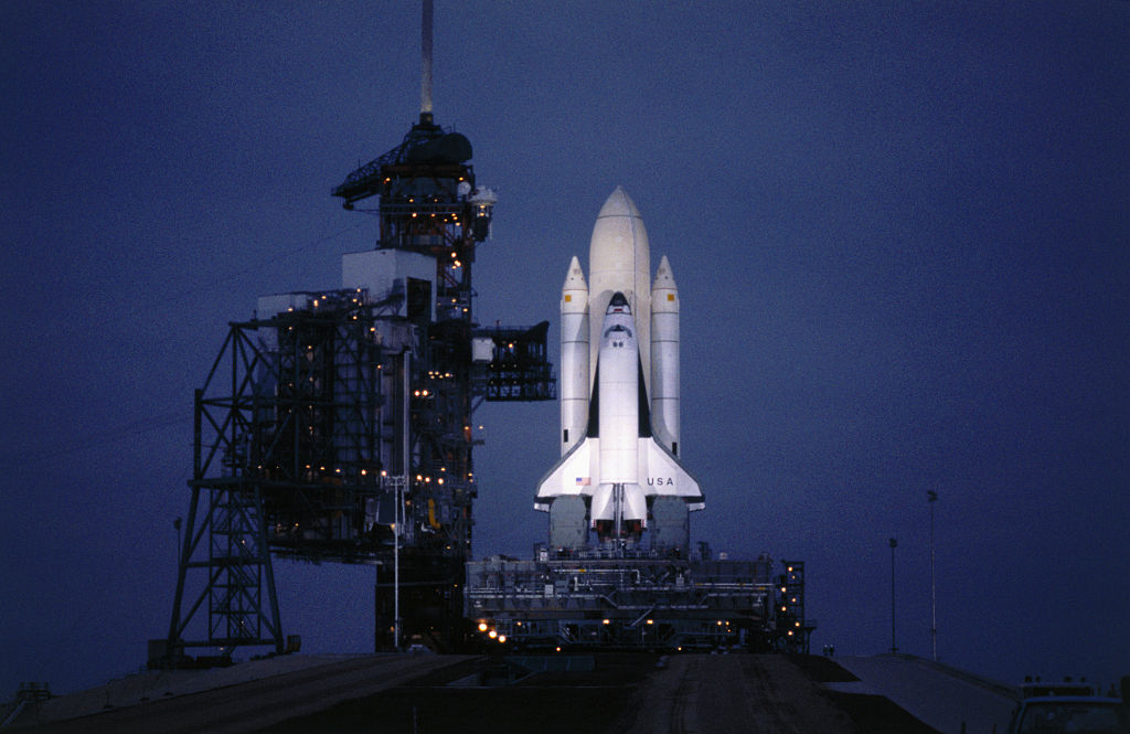 Illuminated Columbia on Launch Pad