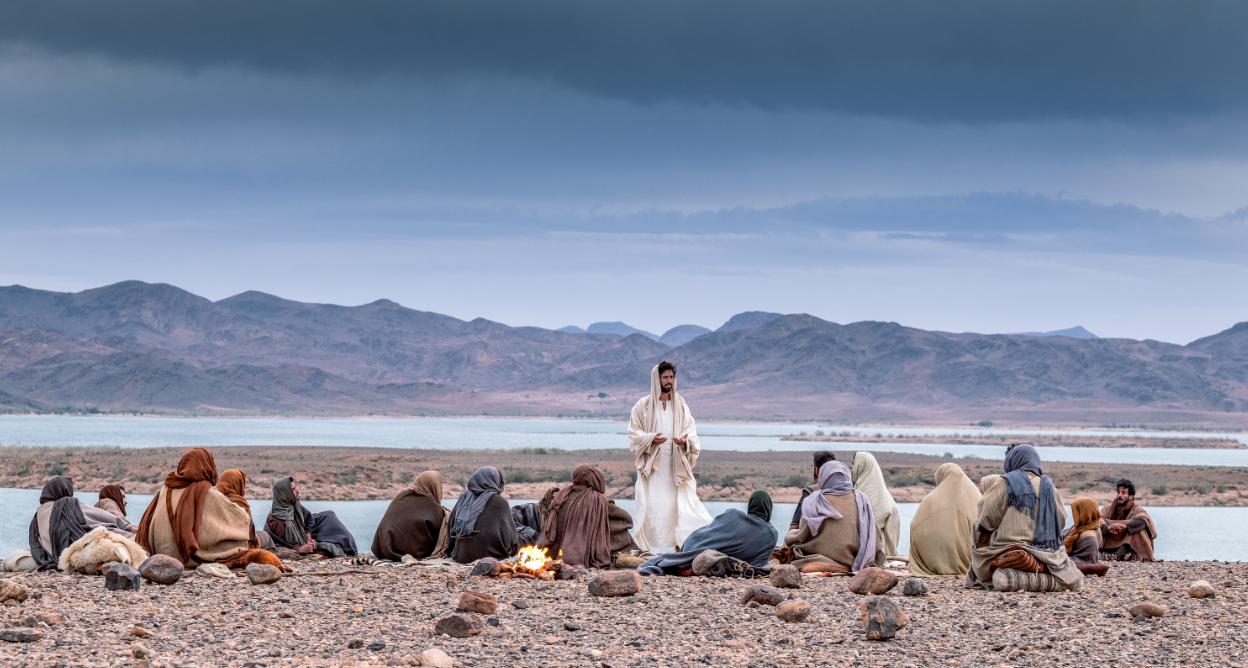 Jesus Christ talking to his followers. History's eight-part event 'Jesus: His Life' explores the story of Jesus Christ through a unique lens premiering Monday, March 25 at 8 pm ET/PT. (Jaime Yandolino/A+E Networks)