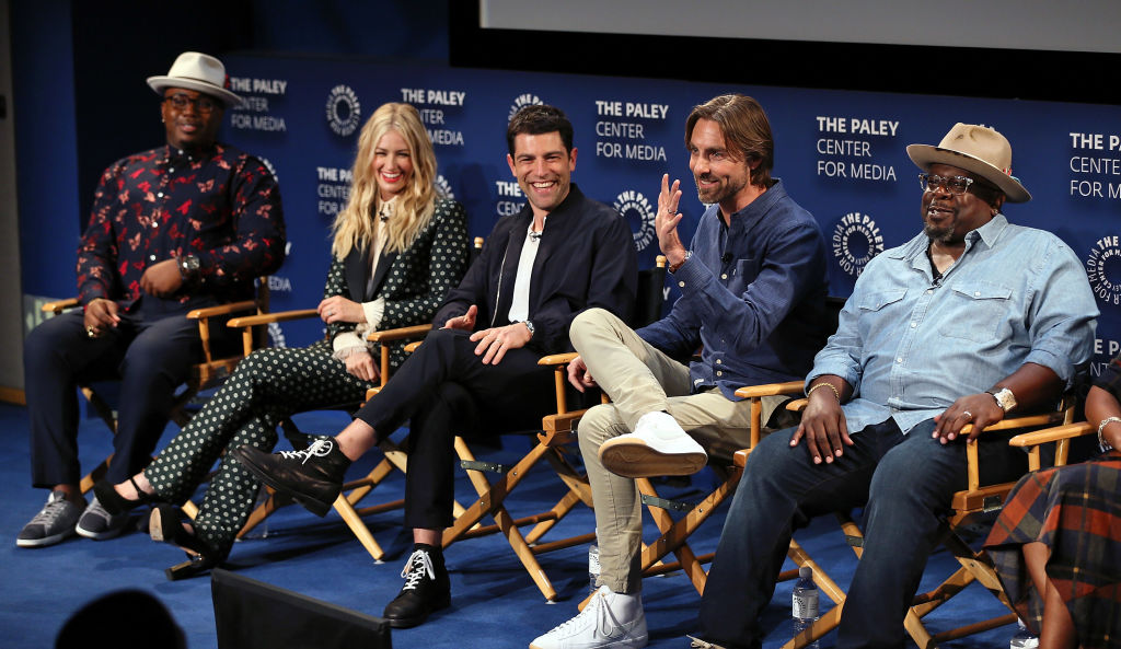 (L-R) Marcel Spears, Beth Behrs, Max Greenfield, Jim Reynolds and Cedric the Entertainer from 'The Neighborhood' appear on stage at The Paley Center for Media's 2018 PaleyFest Fall TV Previews - CBS at The Paley Center for Media on September 12, 2018 in Beverly Hills, California. (Photo by David Livingston/Getty Images)