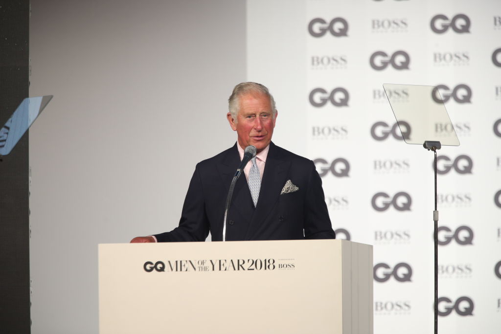 Prince Charles, Prince of Wales accepts the Lifetime Achievement award on stage at the GQ Men of the Year Awards 2018 in Association with Hugo Boss at Tate Modern on September 5, 2018 in London, England. (Photo by Yui Mok - WPA Pool/Getty Images)
