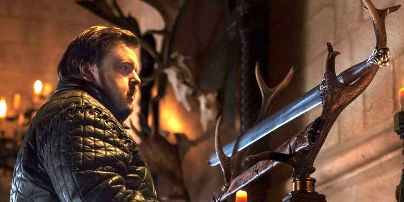 Sam Tarly (John Bradley) contemplating stealing Heartsbane, his family's Valyrian steel sword in 'Game of Thrones.
(Source: IMDB)