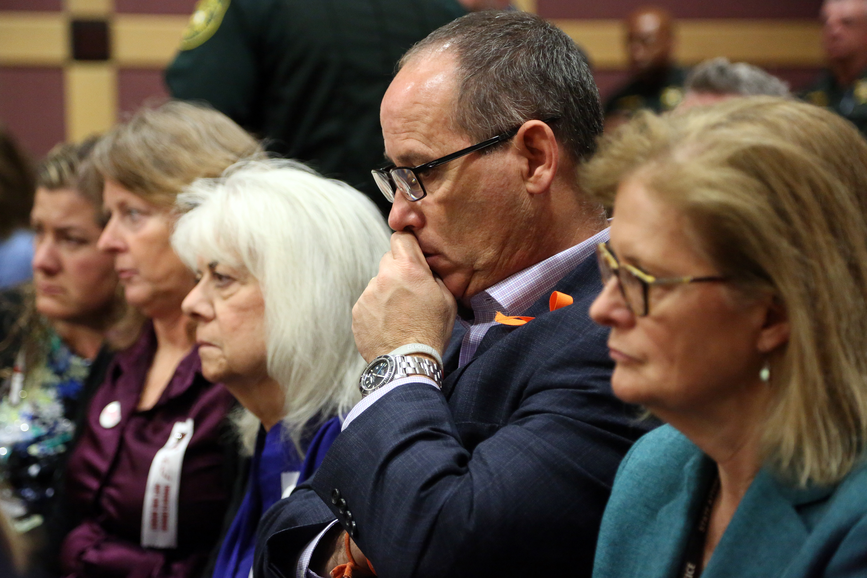 Fred Guttenberg listens to proceedings as Nikolas Cruz is arraigned at the Broward County Courthouse March 14, 2018 in in Fort Lauderdale, Florida. Cruz is accused of opening fire at Marjory Stoneman Douglas High School in Parkland on Feb. 14, killing 17 students and adults. Guttenberg's daughter, Jaime, was killed at the school. (Getty Images)