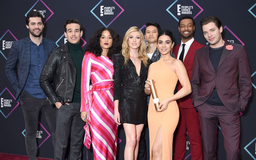 (L-R) Matthew Daddario, Alberto Rosende, Alisha Wainwright, Katherine McNamara, Harry Shum Jr., Emeraude Toubia, Isaiah Mustafa, and Dominic Sherwood of 'Shadowhunters: The Mortal Instruments', Show of 2018, pose in the press room at the People's Choice Awards 2018 at Barker Hangar on November 11, 2018 in Santa Monica, California. (Photo by Gregg DeGuire/Getty Images)