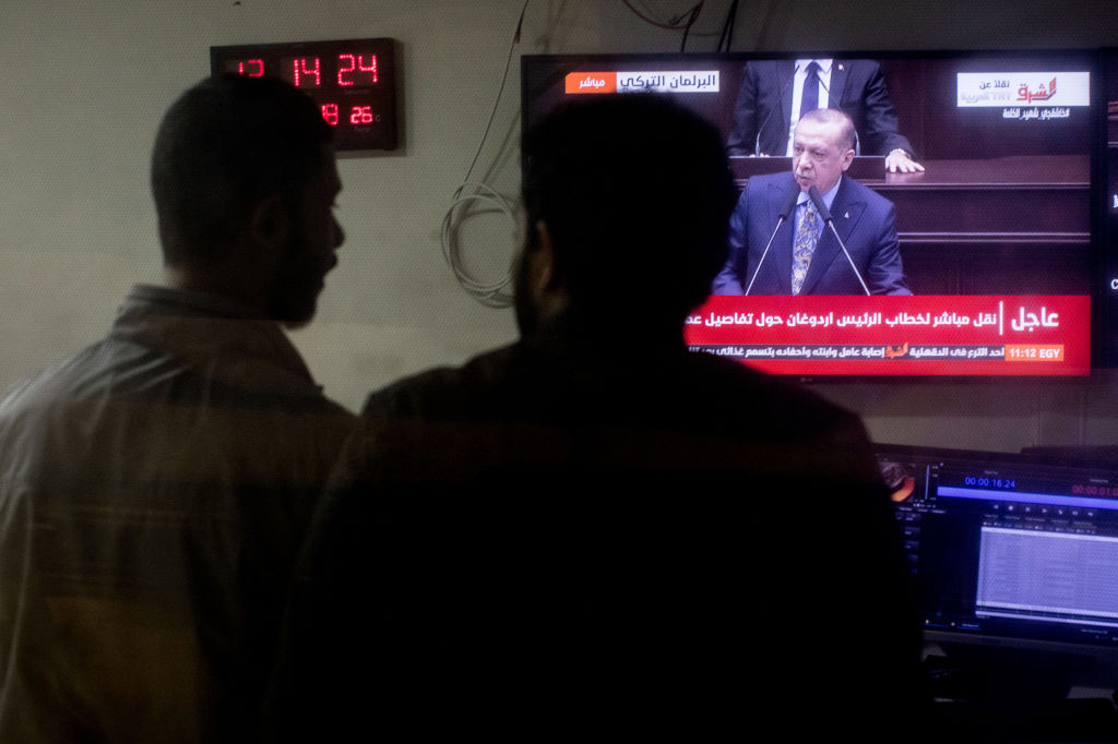 The president played fragments of the video — with blurred images of the attack — at several election rallies (Getty Images)