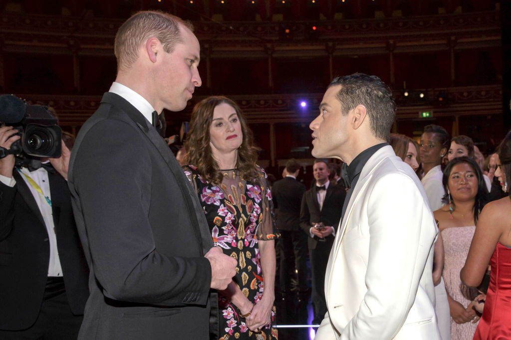 Prince William, Duke of Cambridge meets Rami Malek after the following the EE British Academy Film Awards at Royal Albert Hall on February 10, 2019 in London, England. (Photo by Tim Ireland - WPA Pool/Getty Images)