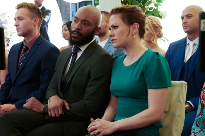 A still of Robyn with boyfriend Sam in 'Flack' episode 6. (Source: Pop TV)