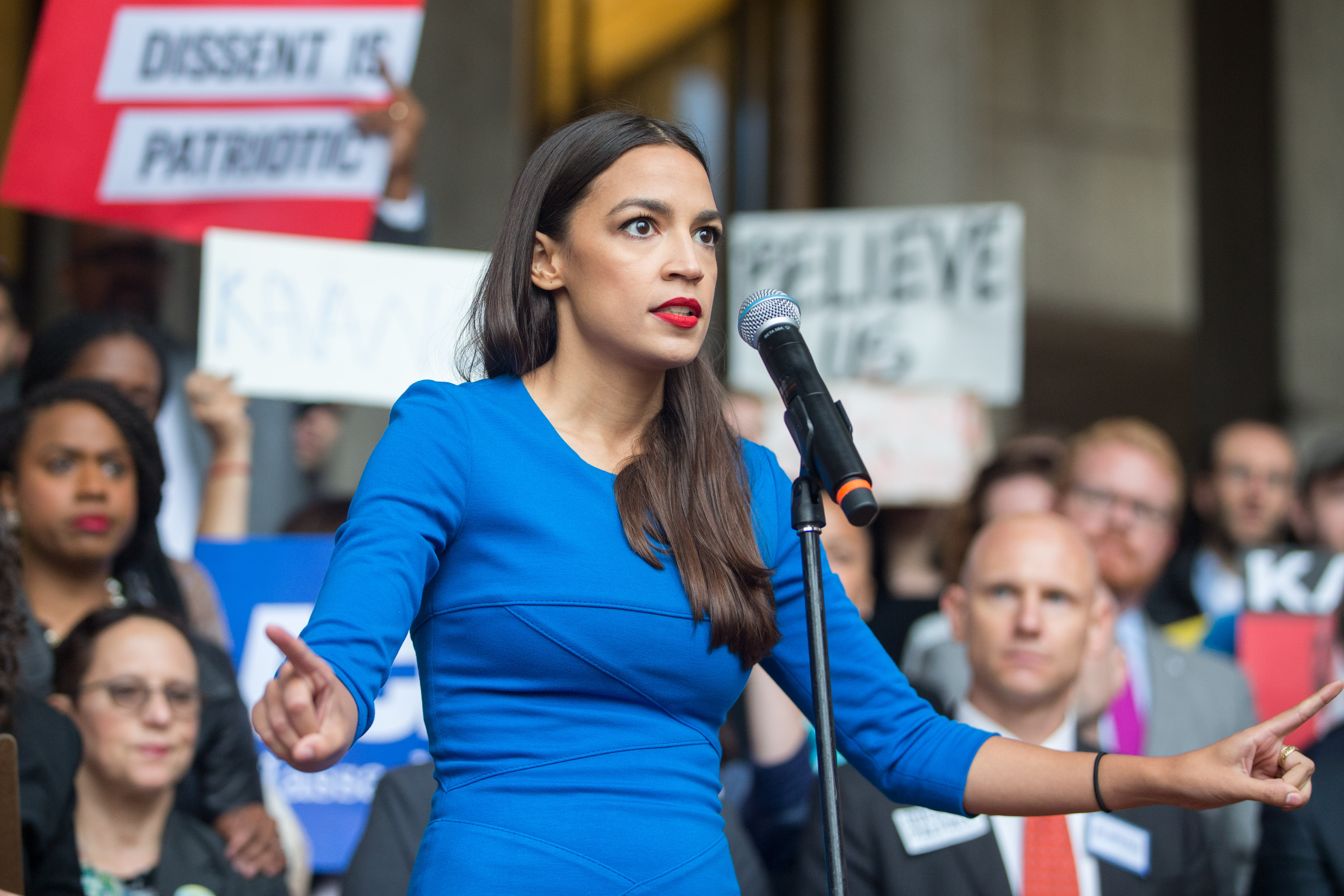 New York Democratic congressional candidate Alexandria Ocasio-Cortez speaks at a rally calling on Sen. Jeff Flake (R-AZ) to reject Judge Brett Kavanaugh's nomination to the Supreme Court on October 1, 2018, in Boston, Massachusetts. (Getty Images)