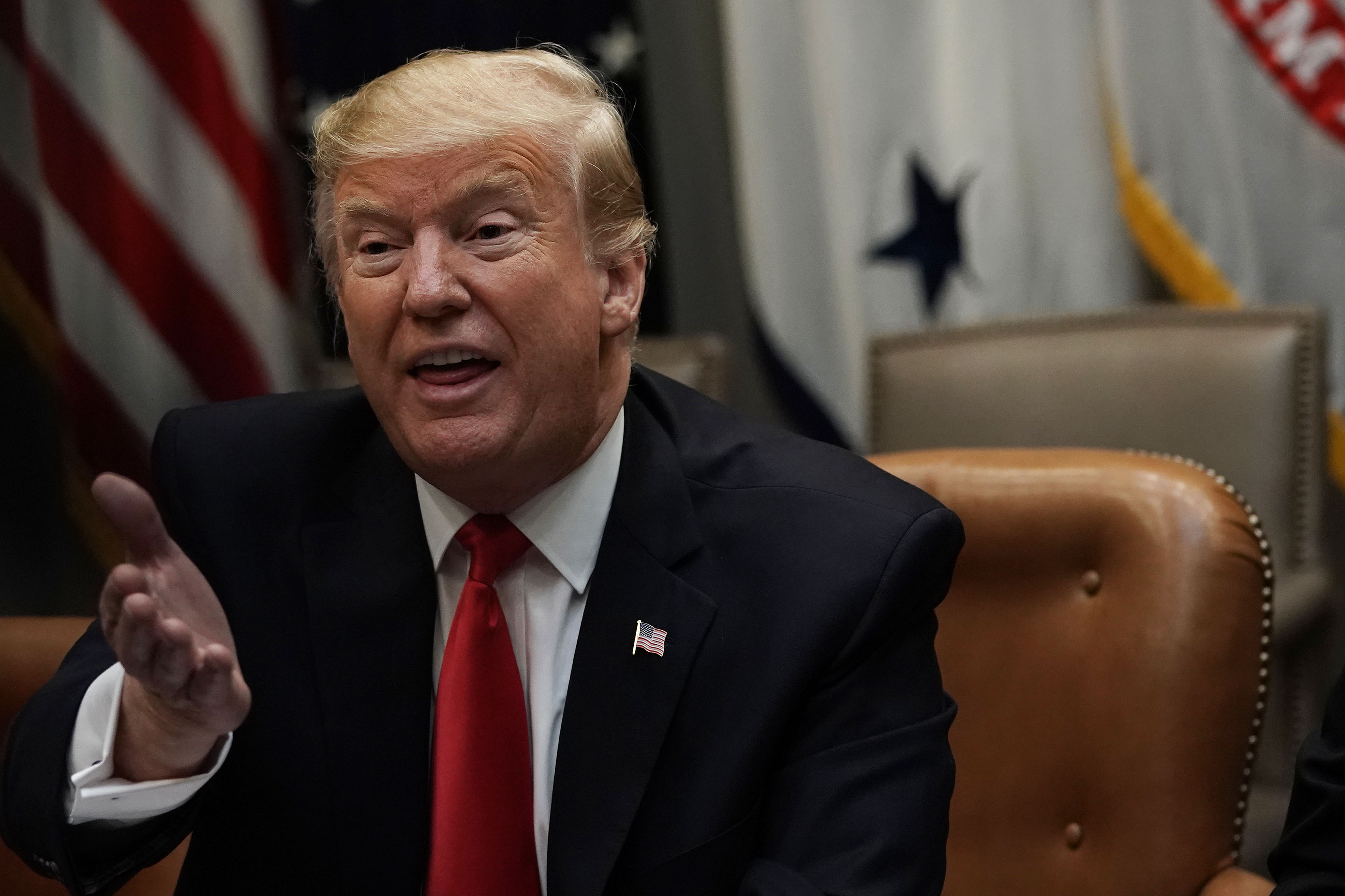 U.S. President Donald Trump speaks during a meeting with Hispanic pastors at the Roosevelt Room of the White House January 25, 2019 in Washington, DC. President Trump held a roundtable with Hispanic pastors to discuss border security and economy. (Getty Images)