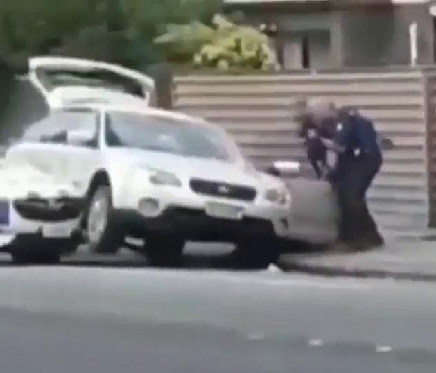 The moment when police officers dragged out and arrested Brenton Tarrant (Source: Instagram)