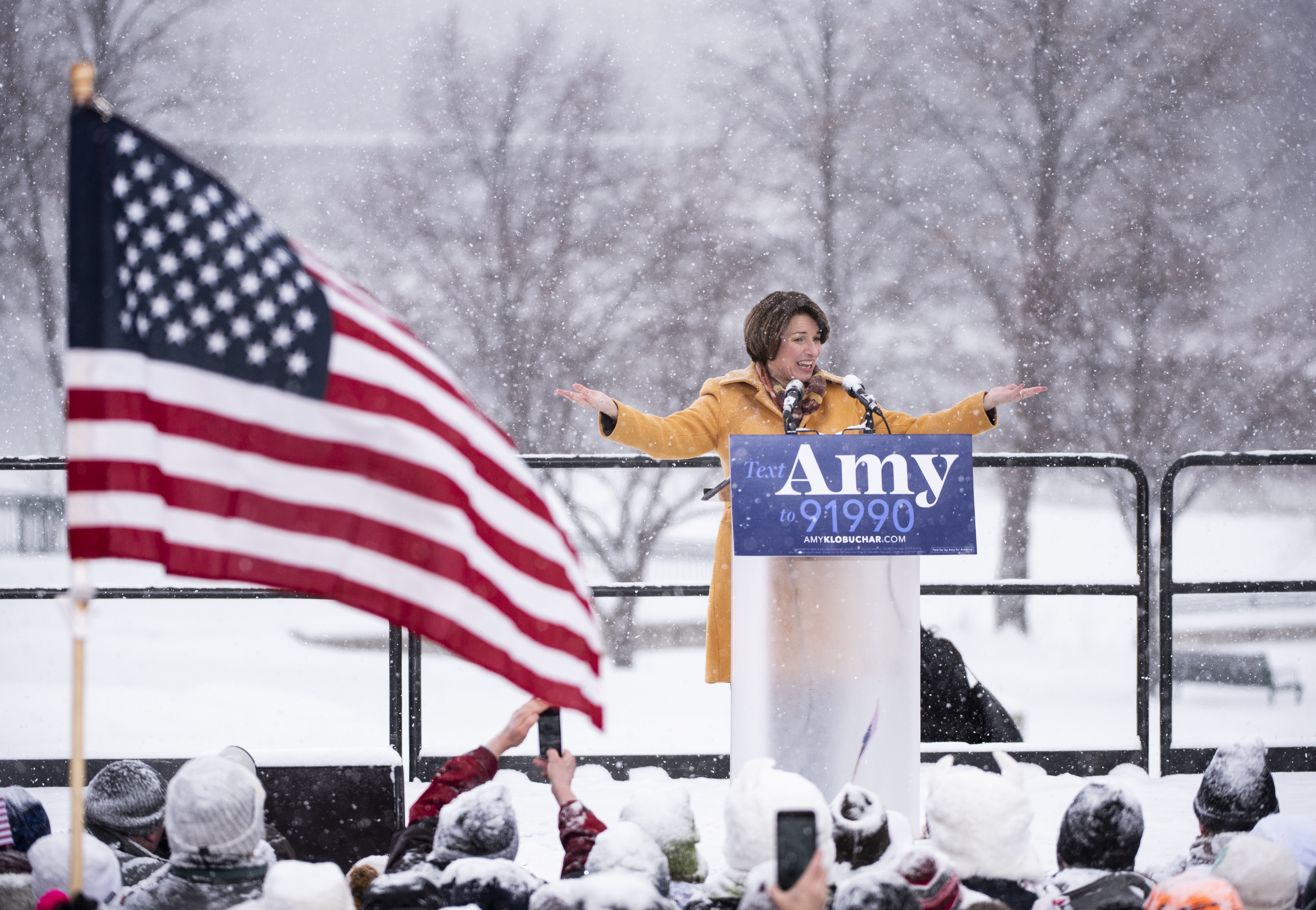 Sen. Amy Klobuchar (D-MN) announces her presidential bid in front of a crowd gathered at Boom Island Park on February 10, 2019 in Minneapolis, Minnesota. Klobuchar joins a crowded field of Democrats vying for the 2020 nomination. (Getty Images)