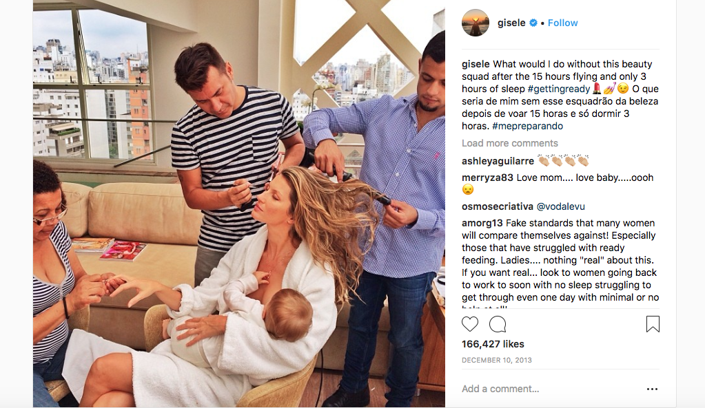 Supermodel Gisele Bunchen posted a picture of her breastfeeding her baby. (Instagram)