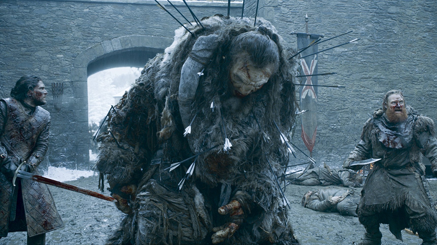 Ian Whyte, Kristofer Hivju, and Kit Harington in Game of Thrones. Source: IMDB