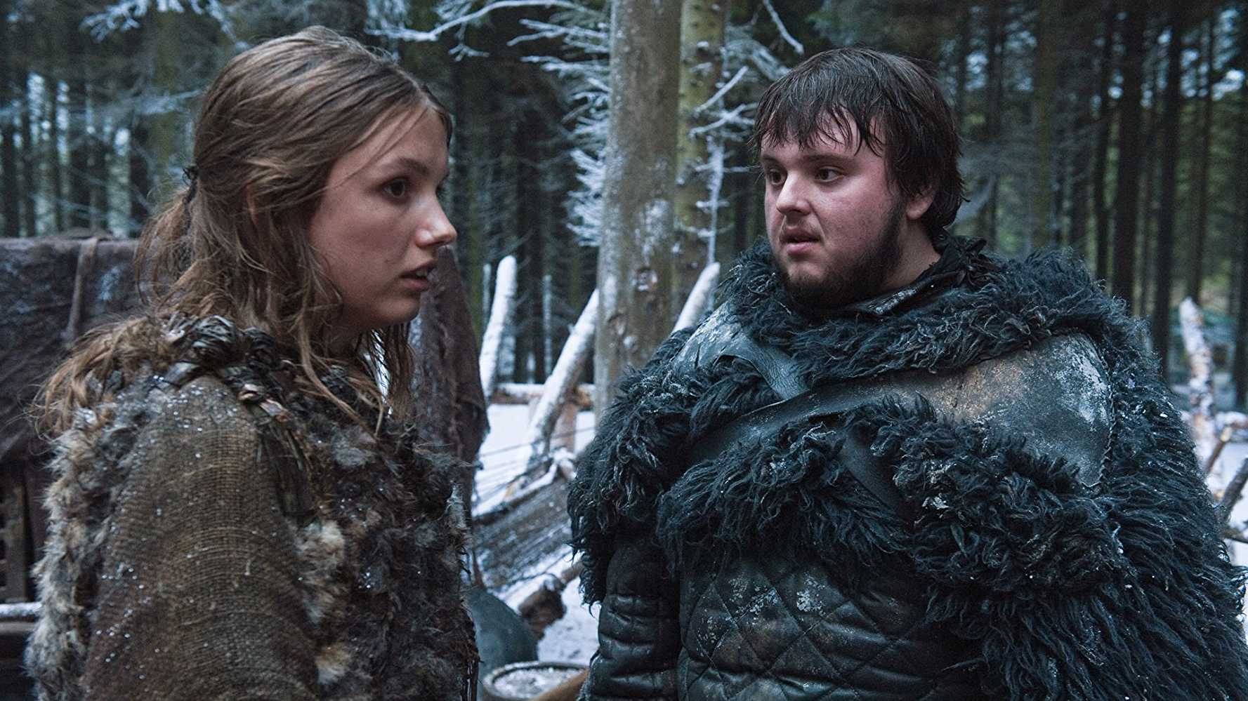 Gilly (Hannah Murray) and Sam Tarly (John Bradley) running from the White Walkers in 'Game of Thrones'.
(Source: IMDB)