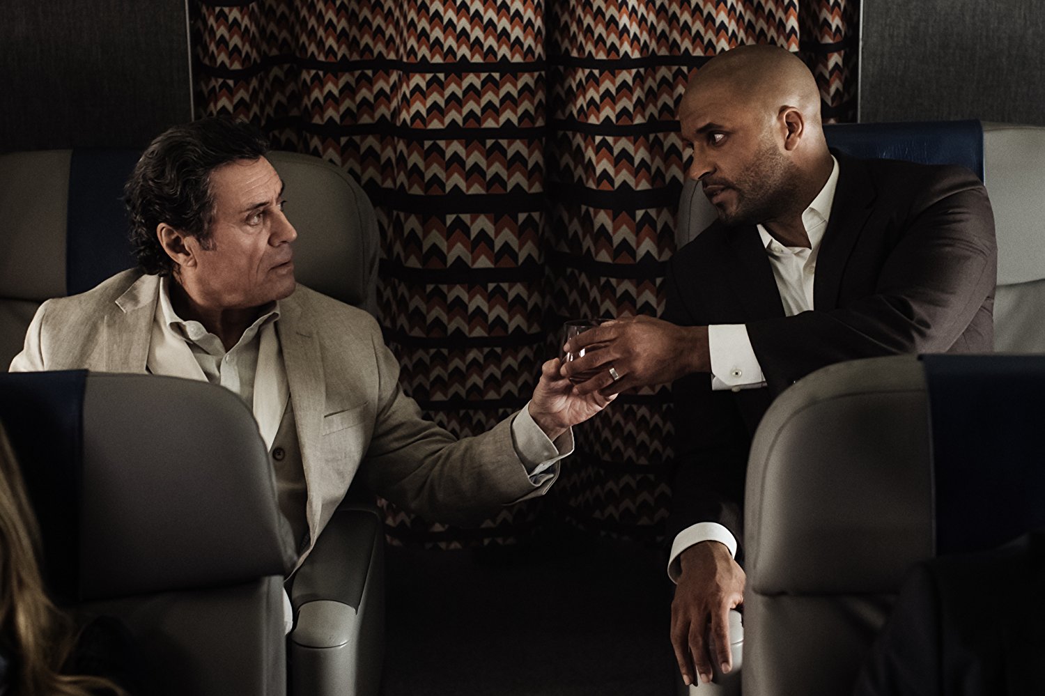 Ian McShane (Mr. Wednesday) and Ricky Whittle (Shadow Moon) in 'American Gods'. (Source: IMDB)