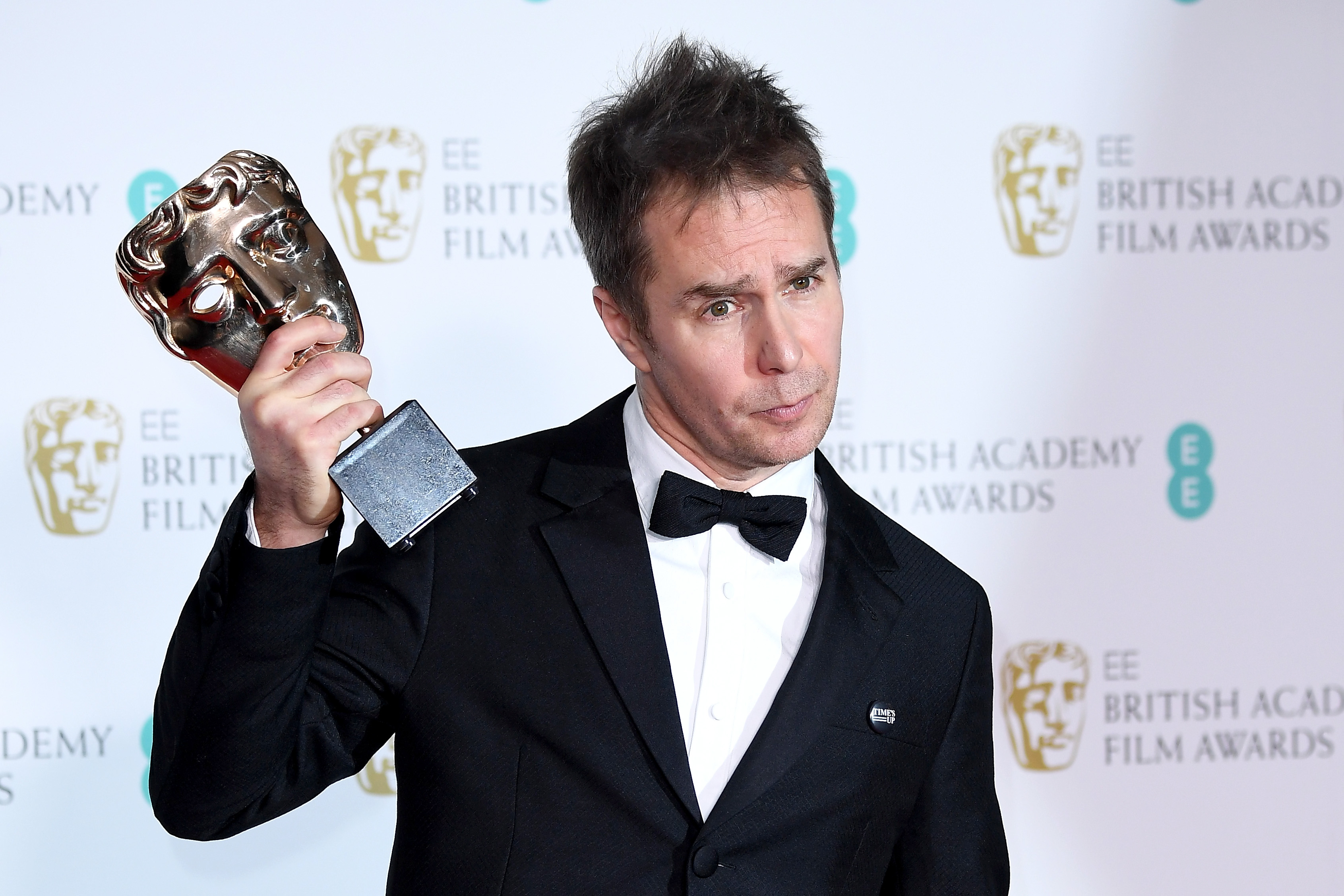 Sam Rockwell, winner of the Best Supporting Actor award for the movie 'Three Billboards Outside Ebbing, Missouri' poses in the press room during the EE British Academy Film Awards (BAFTA) held at Royal Albert Hall on February 18, 2018 in London, England (Getty Images)