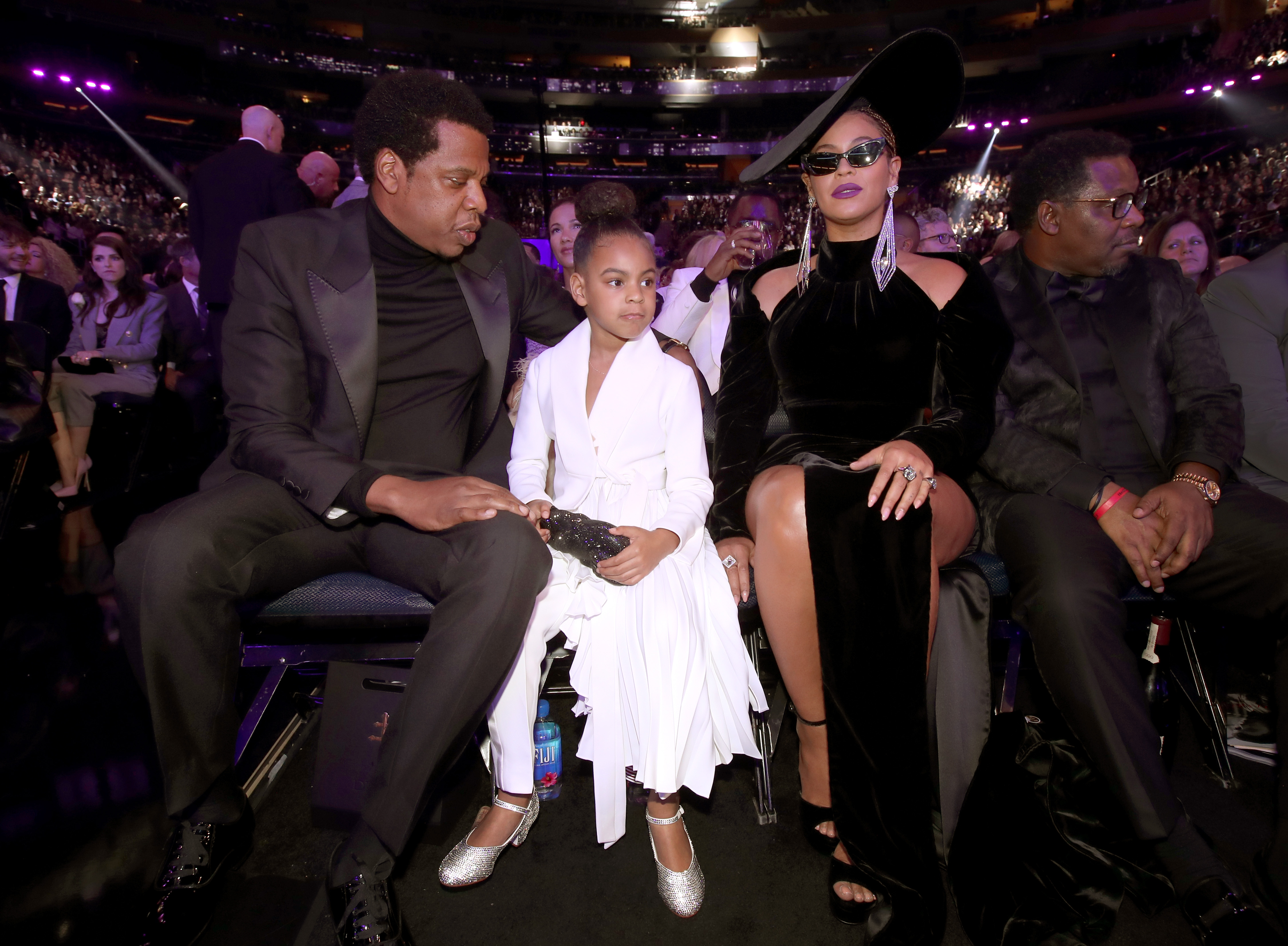 (L-R) Jay-Z, Blue Ivy and Beyonce Knowles attend the 60th Annual GRAMMY Awards at Madison Square Garden on January 28, 2018 in New York City. (Photo by Christopher Polk/Getty Images for NARAS)