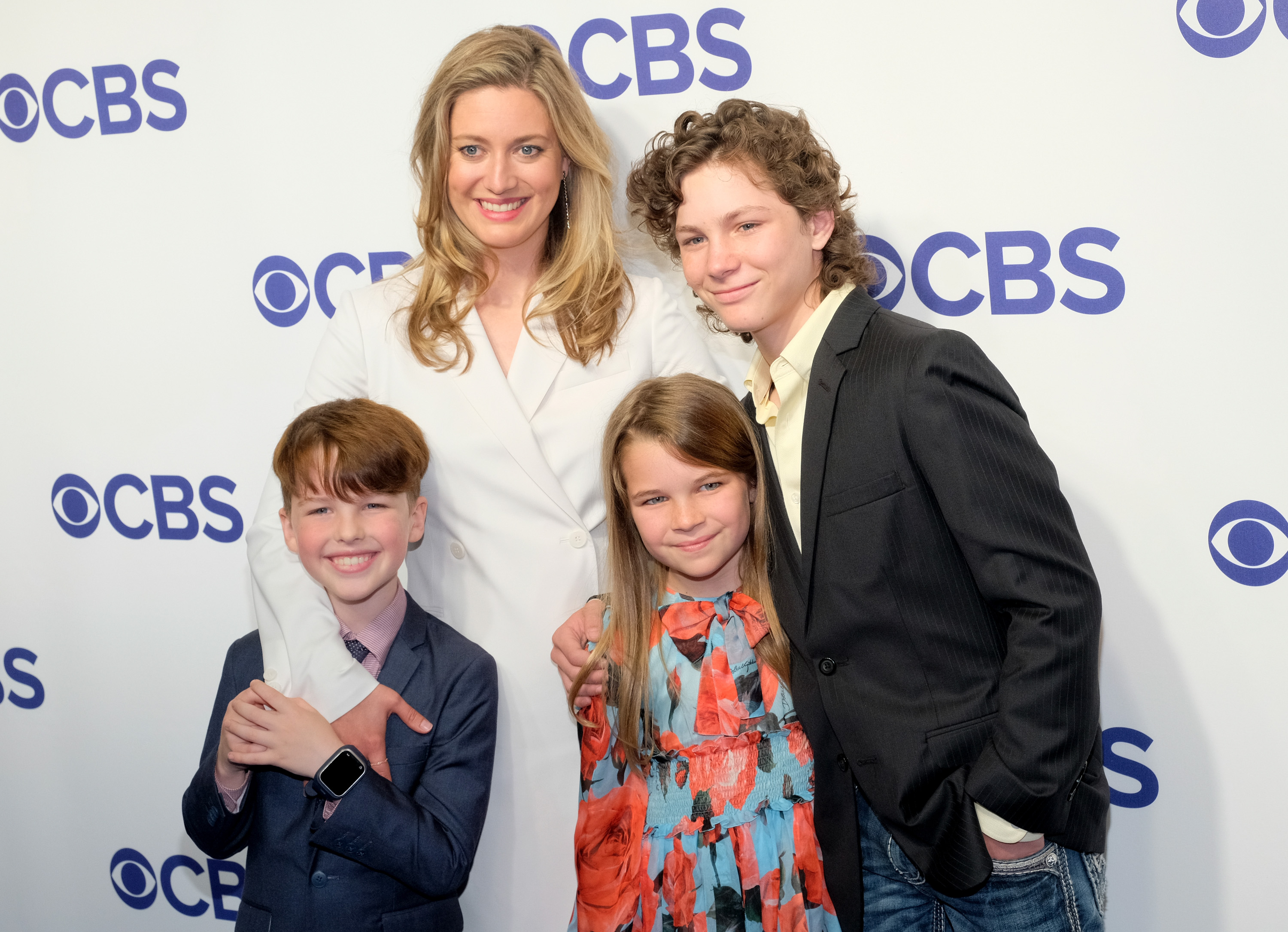 (L-R) Actors Iain Armitage, Zoe Perry, Raegan Revord and Montana Jordan attend the 2018 CBS Upfront at The Plaza Hotel on May 16, 2018 in New York City.