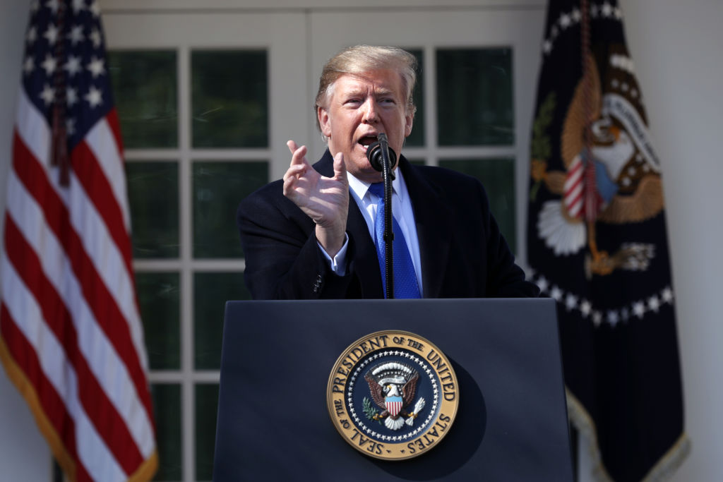 U.S. President Donald Trump speaks on border security during a Rose Garden event at the White House on February 15, 2019, in Washington, DC. (Photo by Chip Somodevilla/Getty Images)