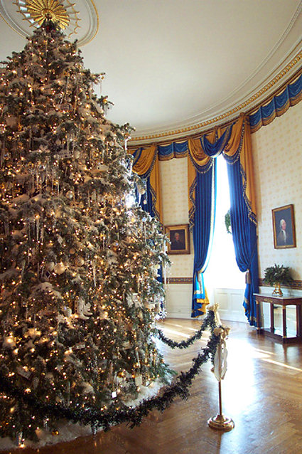 The Blue Room in 2001 at Christmastime (Wasylik) - The White House Museum