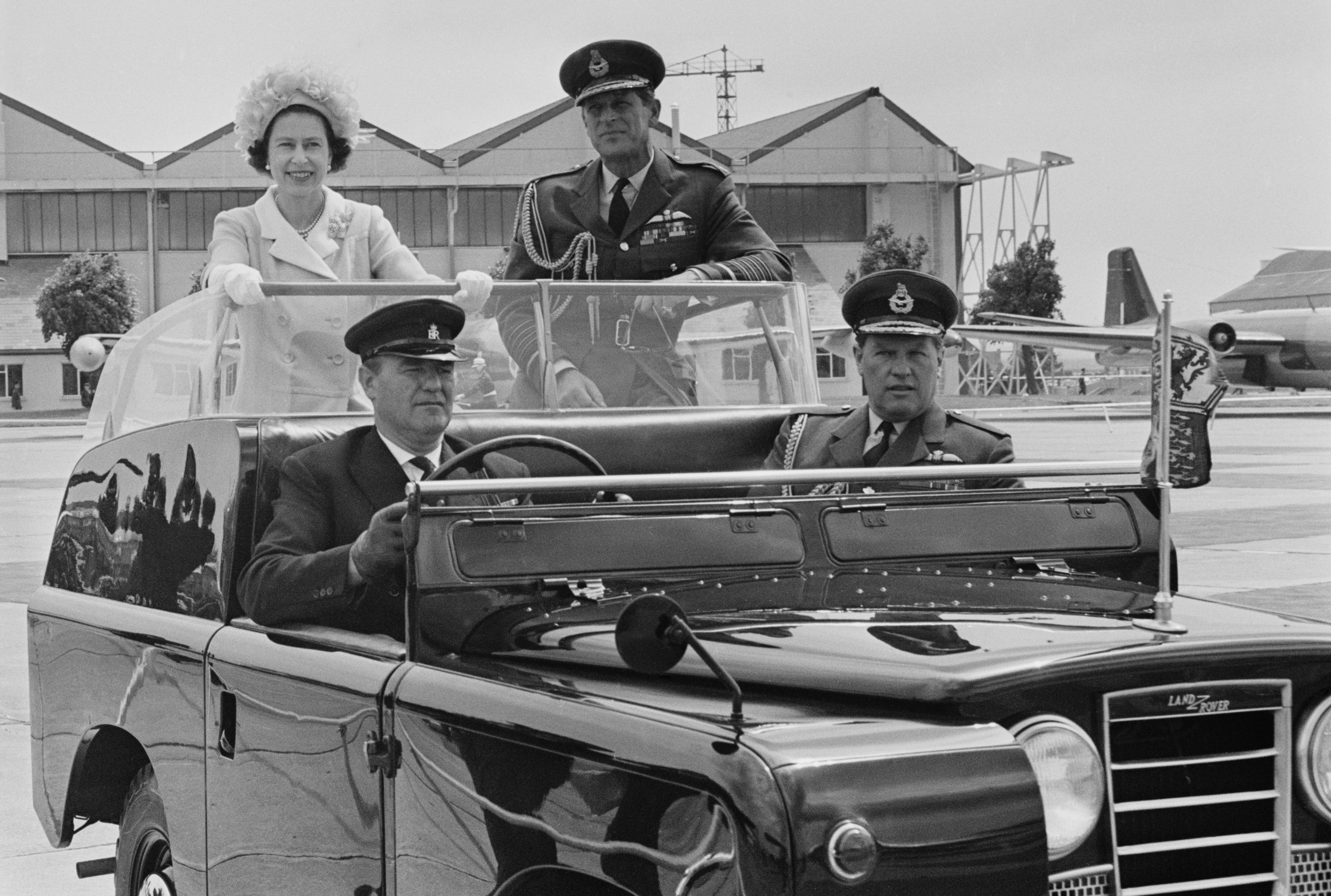 Queen Elizabeth II and Prince Philip arrive at Abingdon to visit display to celebrate 50th Birthday of the RAF, 15th June 1968. (Photo by M. Stroud/Daily Express/Getty Images)