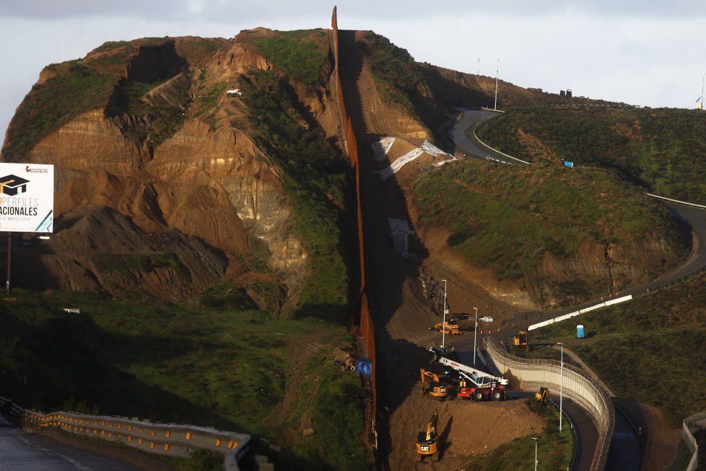 The U.S.-Mexico border barrier stands on a hillside on February 15, 2019 in Tijuana, Mexico. President Trump has declared a national emergency which will bypass Congress to fund his proposed border wall. (Photo by Mario Tama/Getty Images)